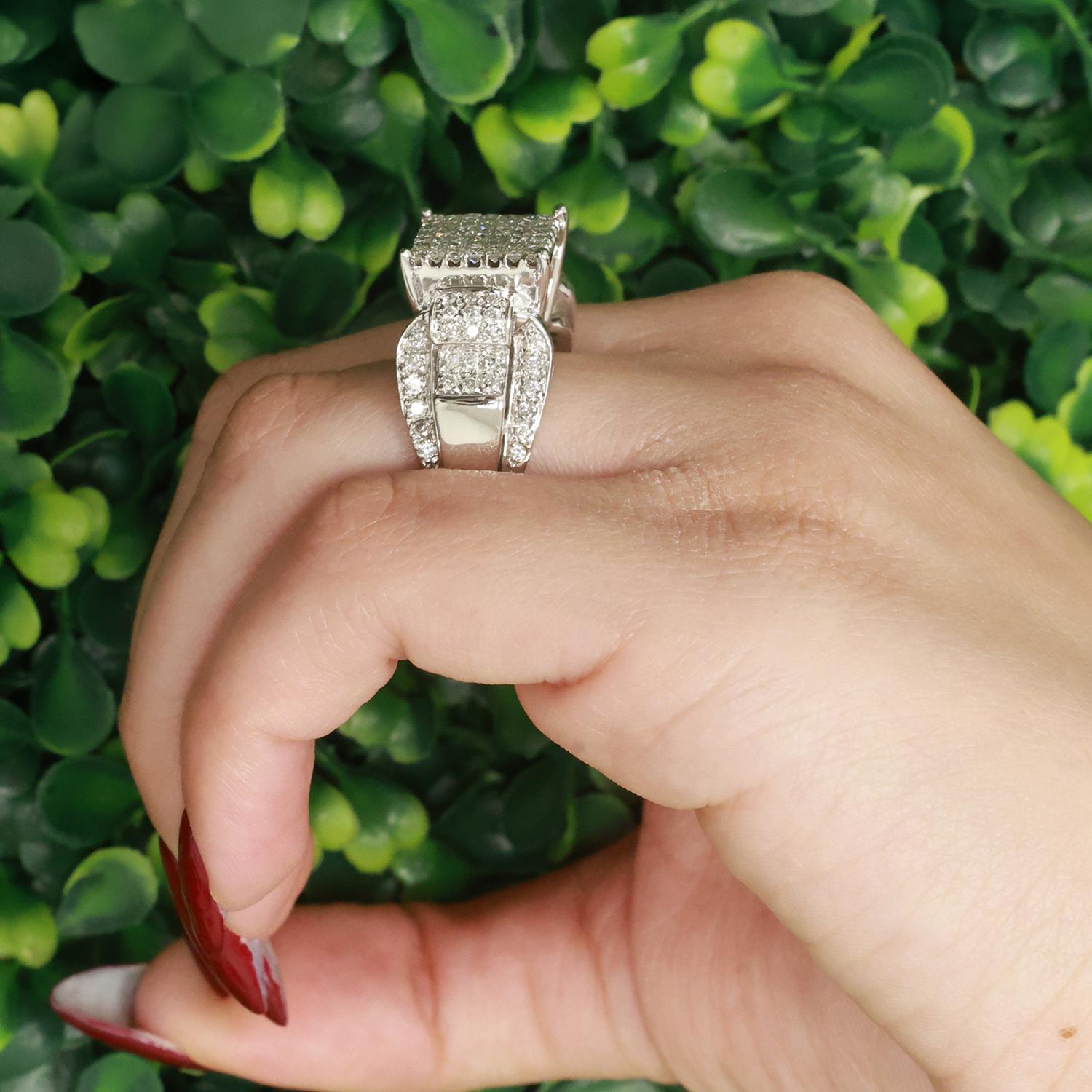 1.50 TW Princess Cut Cluster Diamond Ring 14K White Gold Round Accents Size 7