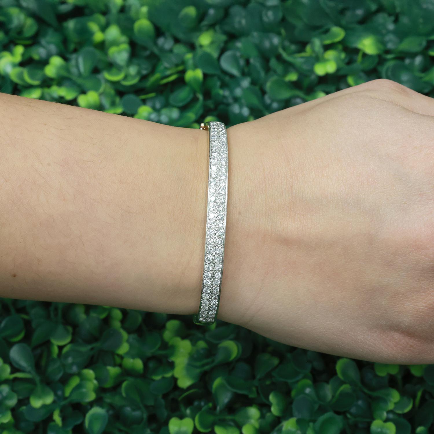 2-Row Diamond Bangle Bracelet 14K Two-Tone Gold 4.25 TW Round Diamonds 6.75"