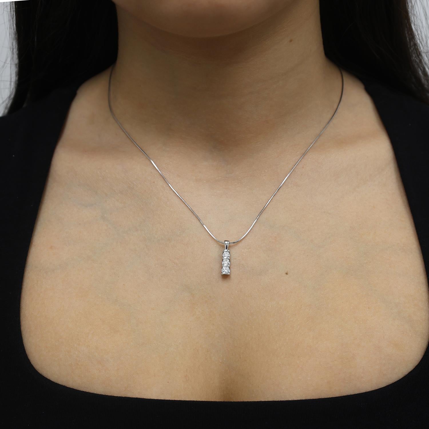 3-Stone Diamond Journey Pendant Snake Chain Necklace 14K White Gold 0.45 TW 18"