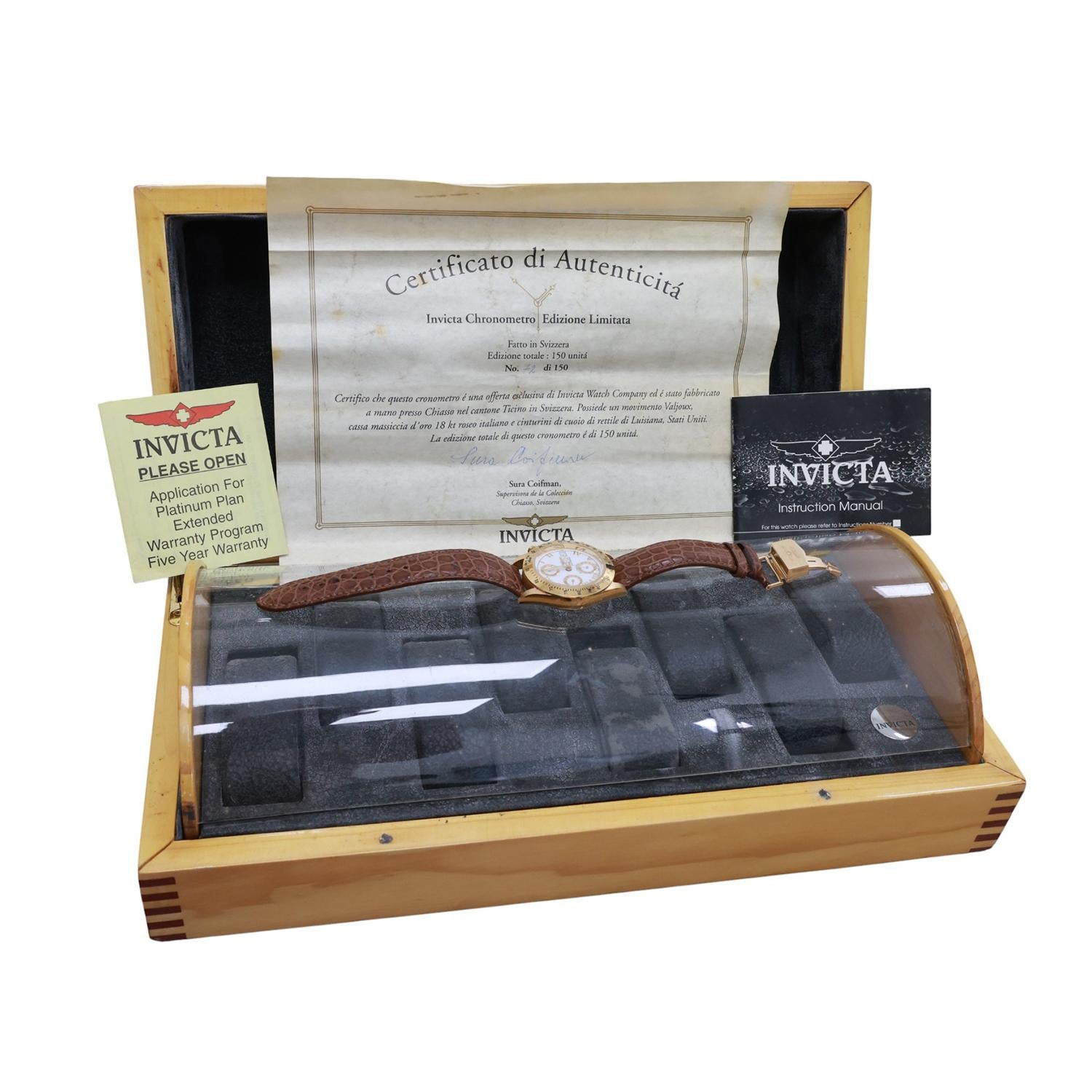 Mens 7750 Invicta Watch Automatic Swiss Chronometer Limited Ed. 18K Yellow Gold