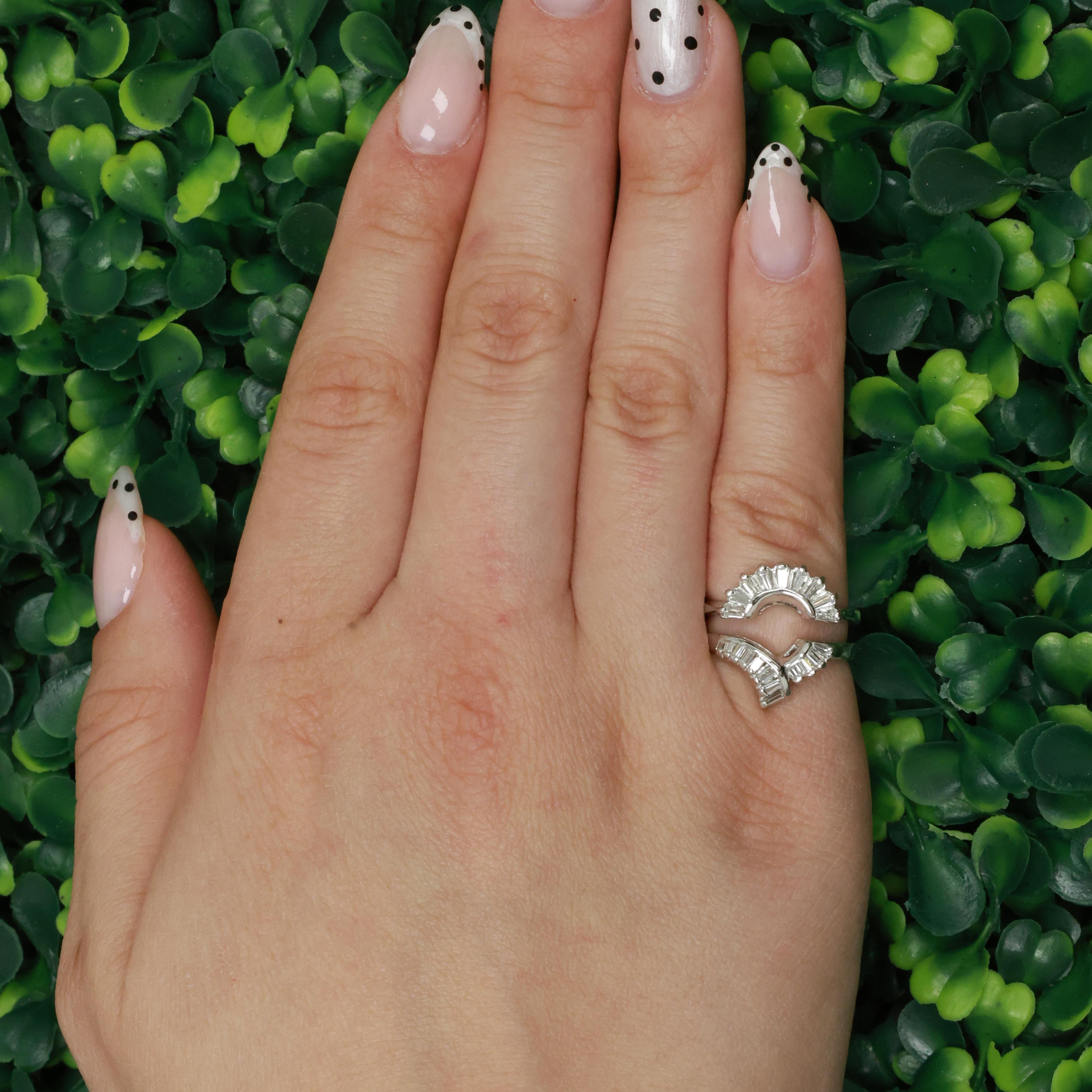 Vintage Diamond Jacket Ring White Gold 0.55 TW Baguette Accents Size 4.5 Estate