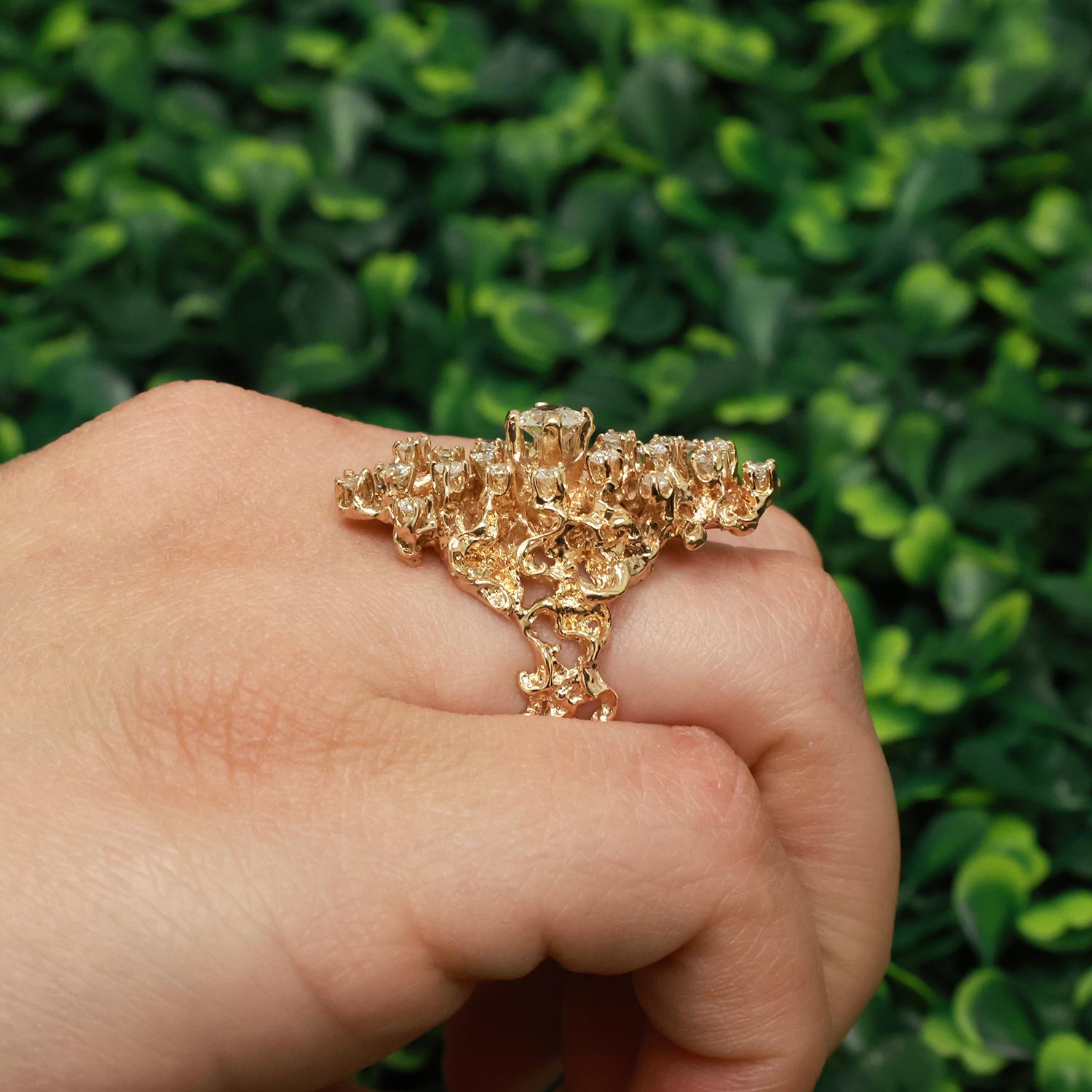 1.60 TW Diamond Brutalist Full Finger Ring Yellow Gold Size 7.75 Ladies Estate