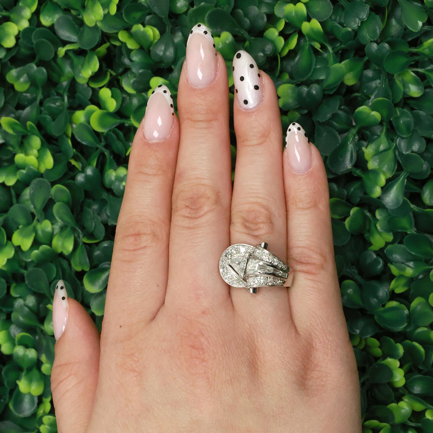 Vintage Platinum Diamond Statement Ring 1.65 TW Round Baguette Diamonds SZ 7.25