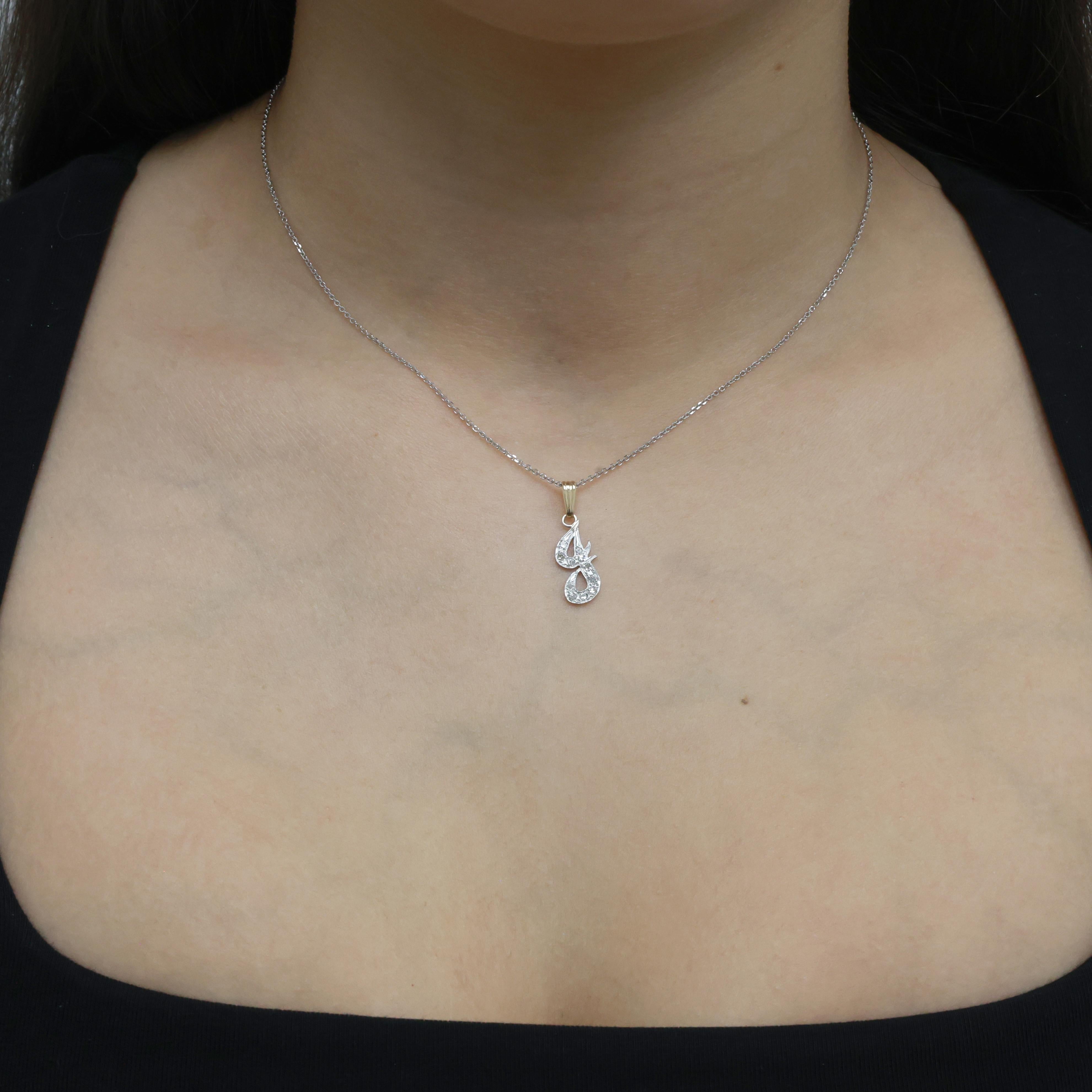 Fancy Letter "J" Diamond Pendant 14K Gold 0.20 TW 0.90" Unisex Estate