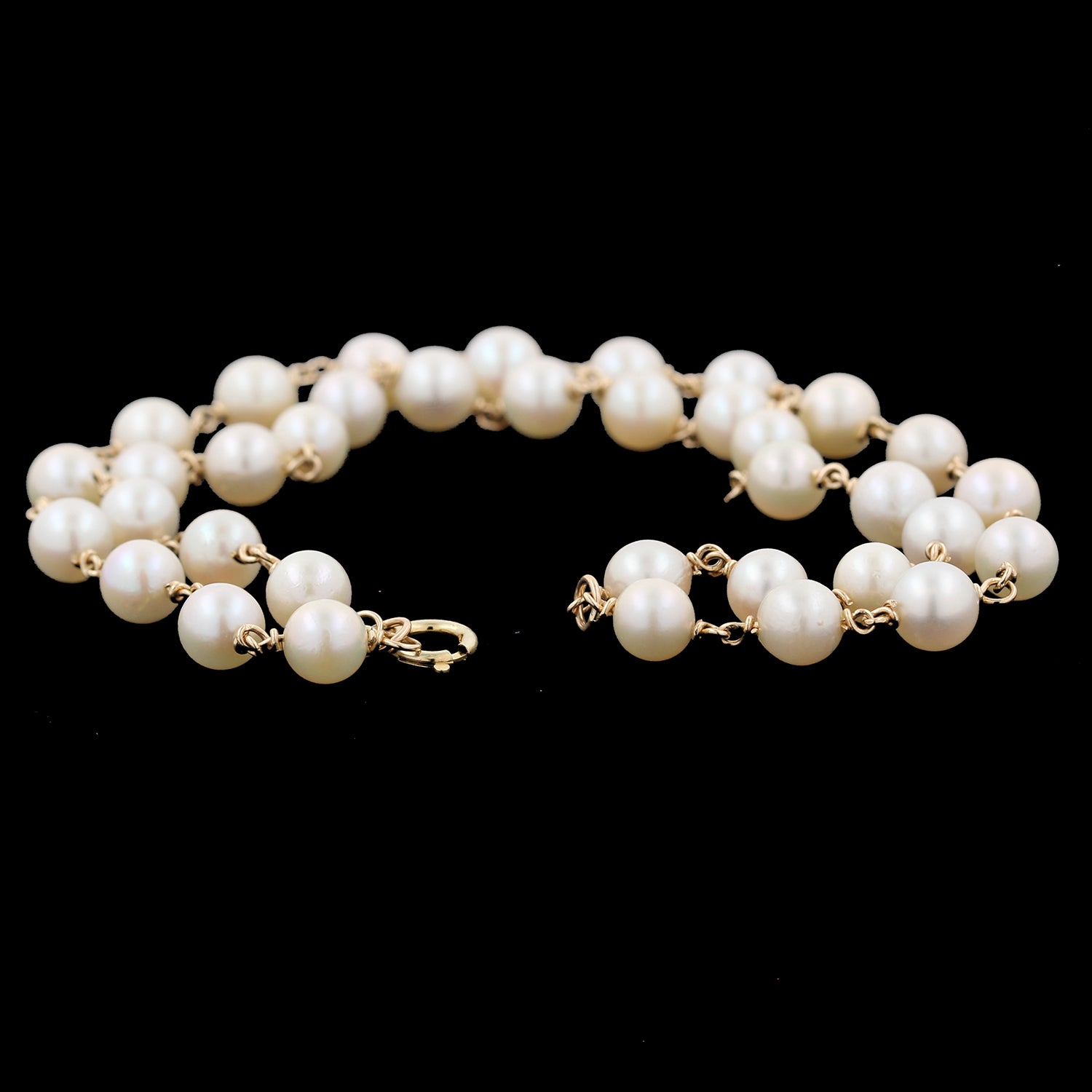 Vintage Two-Strand Freshwater Pearl Bracelet 14K Yellow Gold  Estate 7.5"