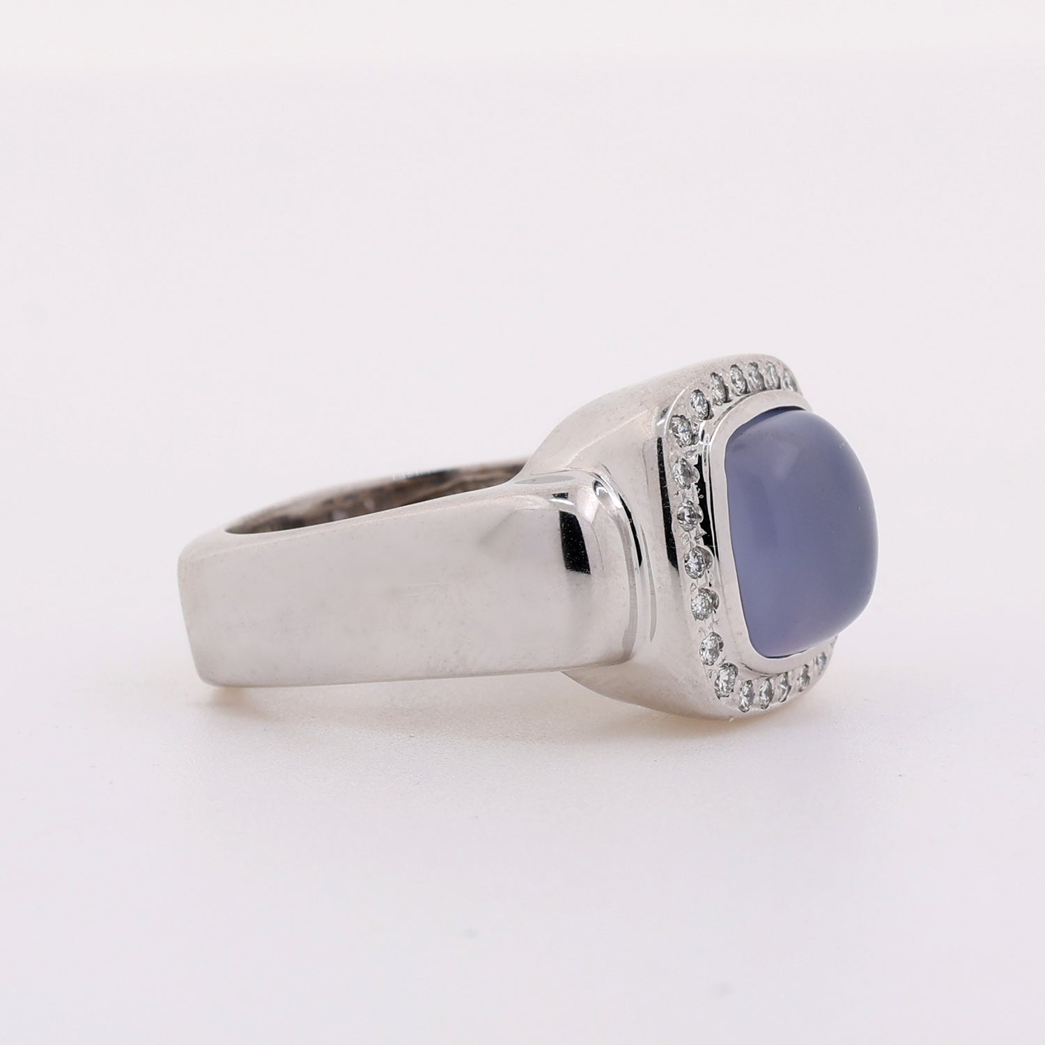 4.20 CTW Blue Chalcedony Diamond Halo Ring 14K White Gold Size 7.75