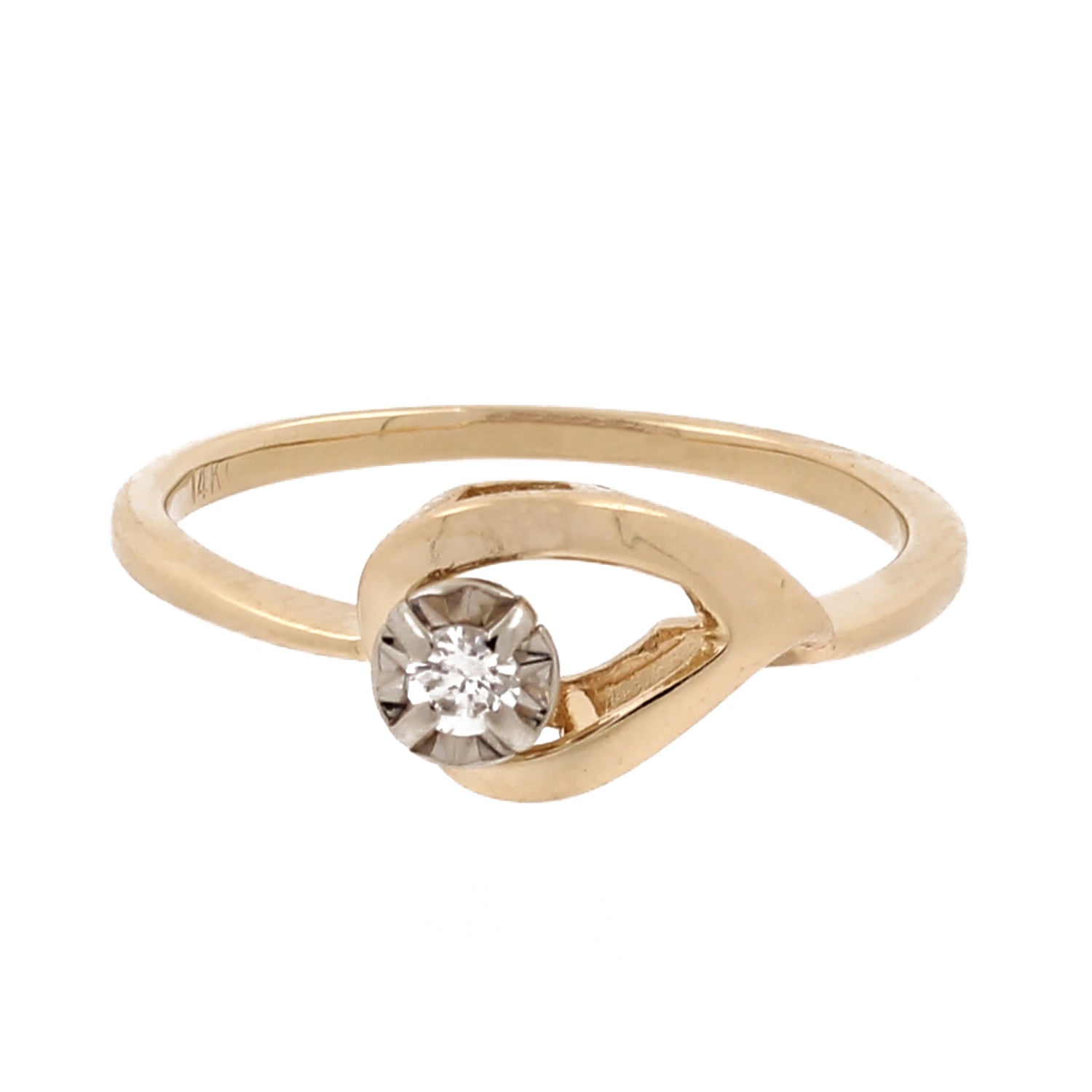 Estate Diamond Solitaire Swirl Ring 14K Yellow Gold 0.07 CTW SZ 5.25