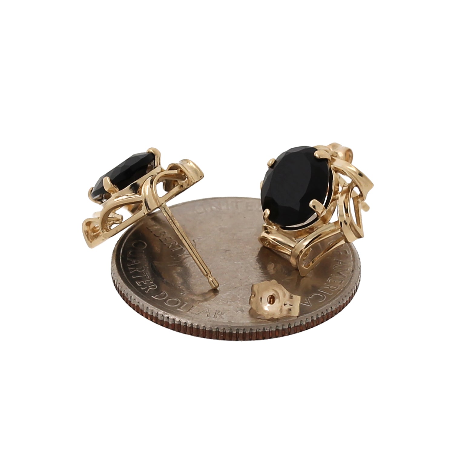 Oval Black Onyx Stud Earrings 14K Yellow Gold Frame 4.00 CTW Prong Set Estate