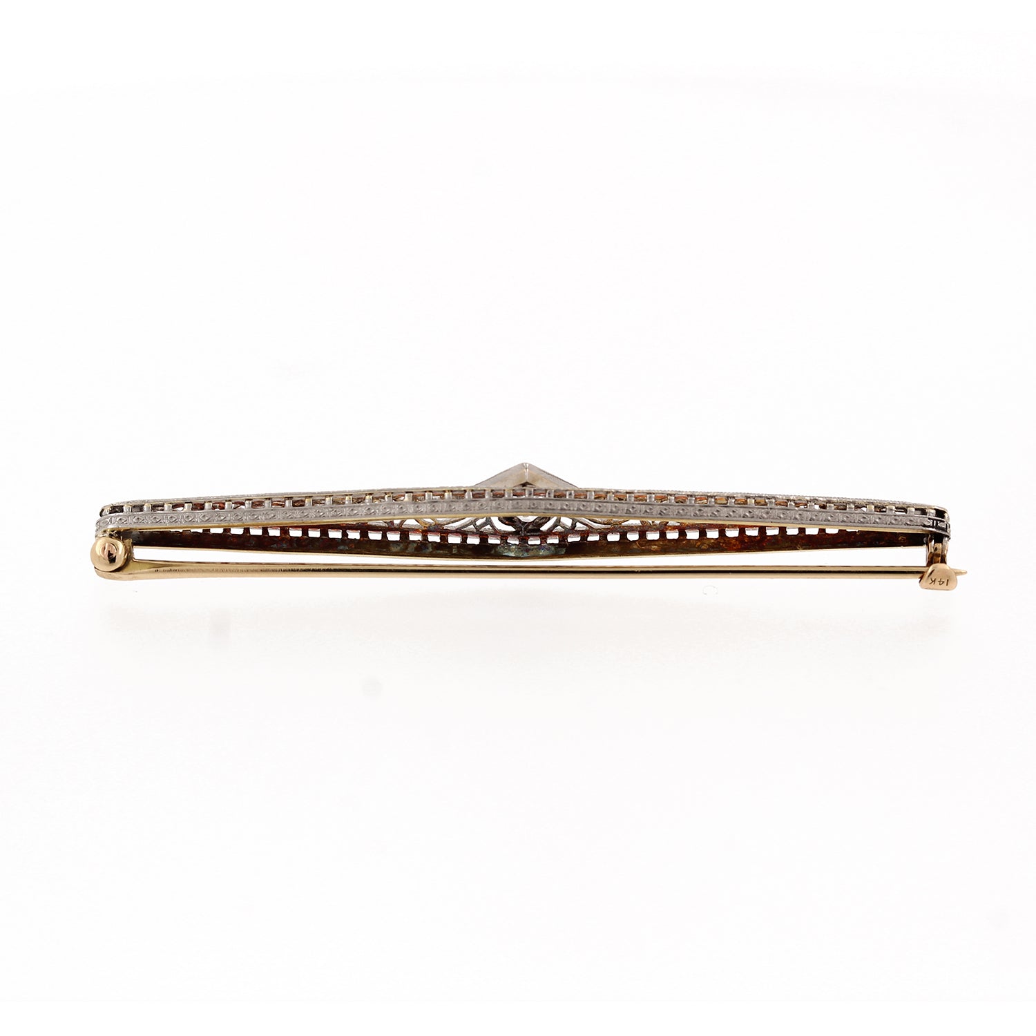 14K Two-Tone Antique Art Deco Diamond Brooch Platinum 0.50CTW Old Euro Cut