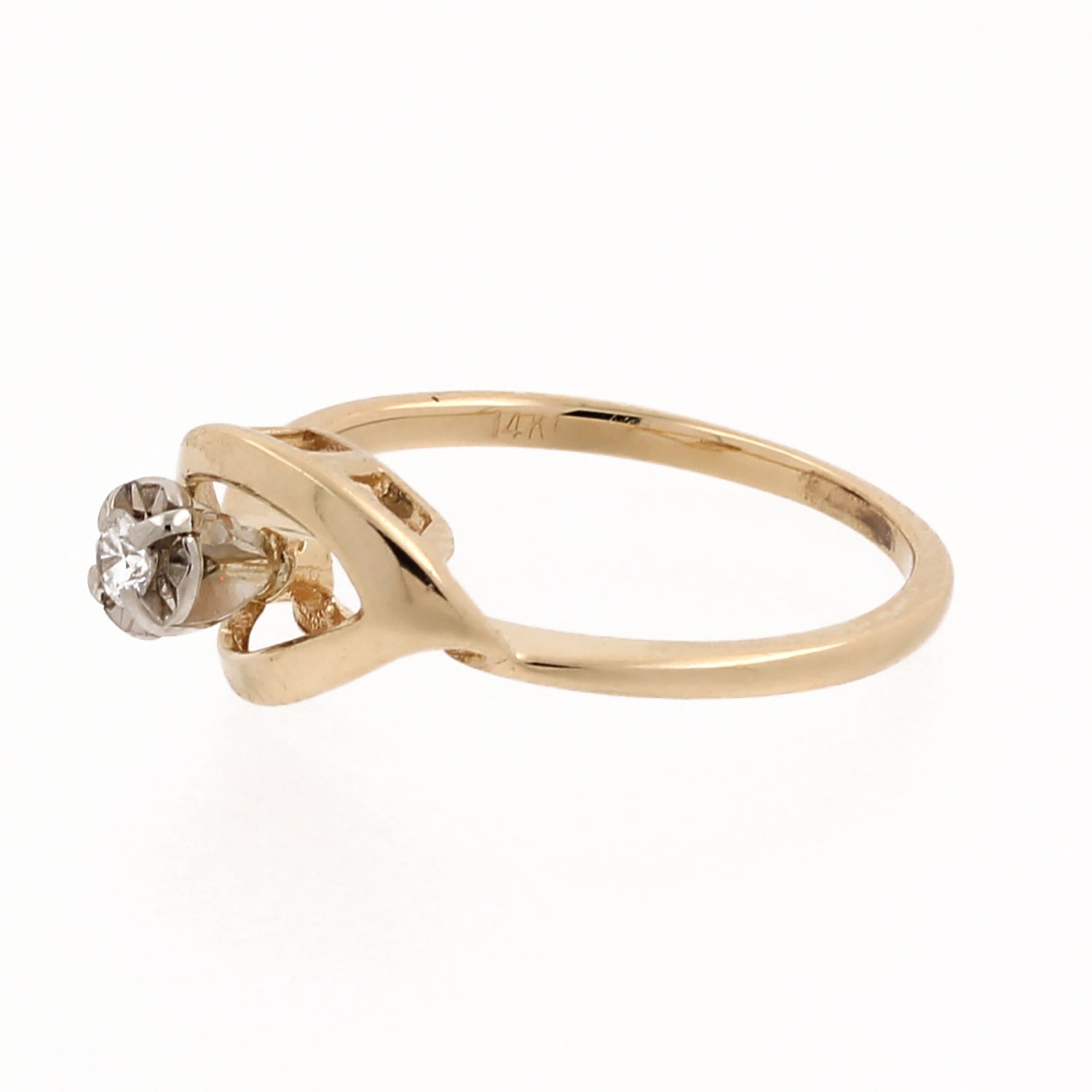 Estate Diamond Solitaire Swirl Ring 14K Yellow Gold 0.07 CTW SZ 5.25