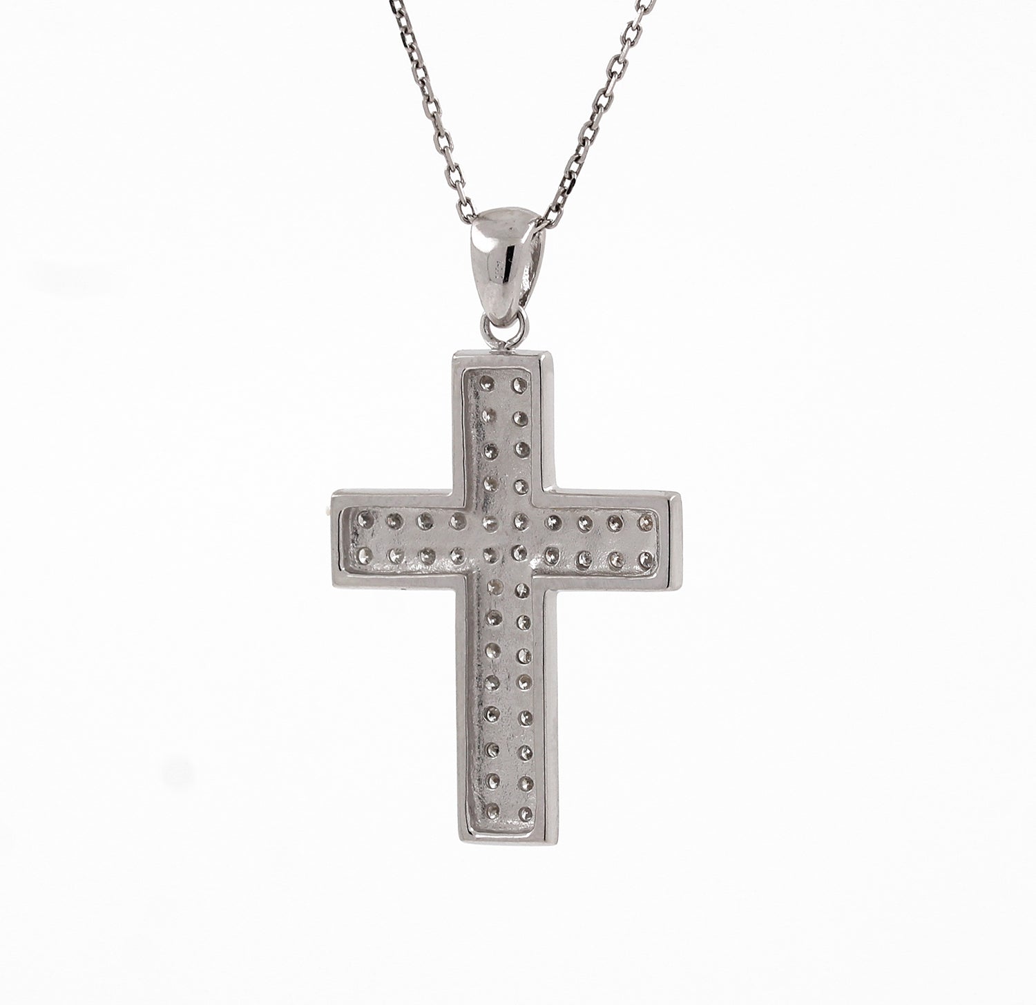 Religious Cluster Diamond Cross Pendant 14K White Gold 0.75 TW 1.25"