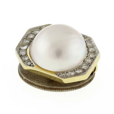 Estate Mabe Pearl Diamond Slider Pendant 14K Yellow Gold 1.15 CTW Diamonds 1"