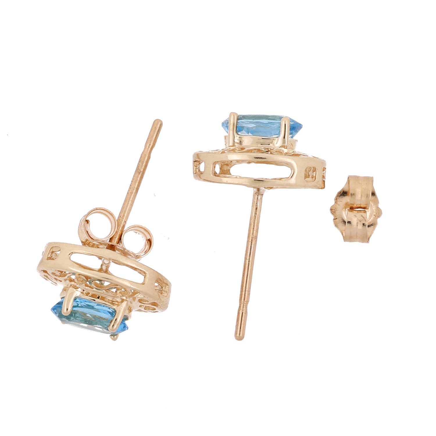 14k Gold Blue Topaz store and Filigree stud earrings