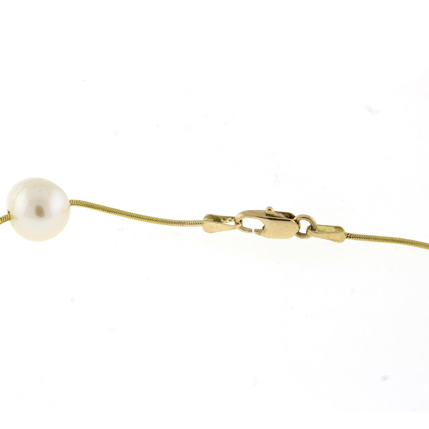 Baroque Pearl Necklace Even Spaced 14K Yellow Gold Snake Chain 16" Ladies