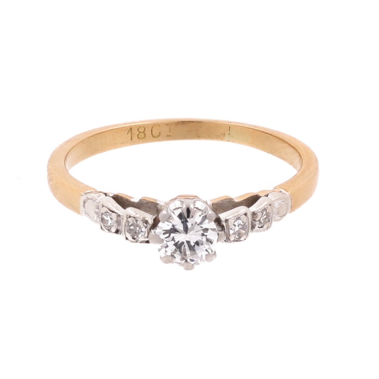 0.28 TW Diamond Solitaire Engagement Ring With Accents 18K Gold Size 5.75