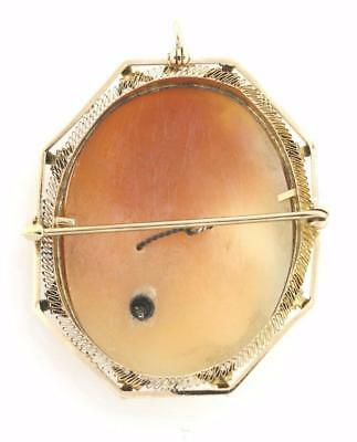 Vintage Large Cameo Brooch Pendant With Diamond Detail in 14K Yellow Gold Frame