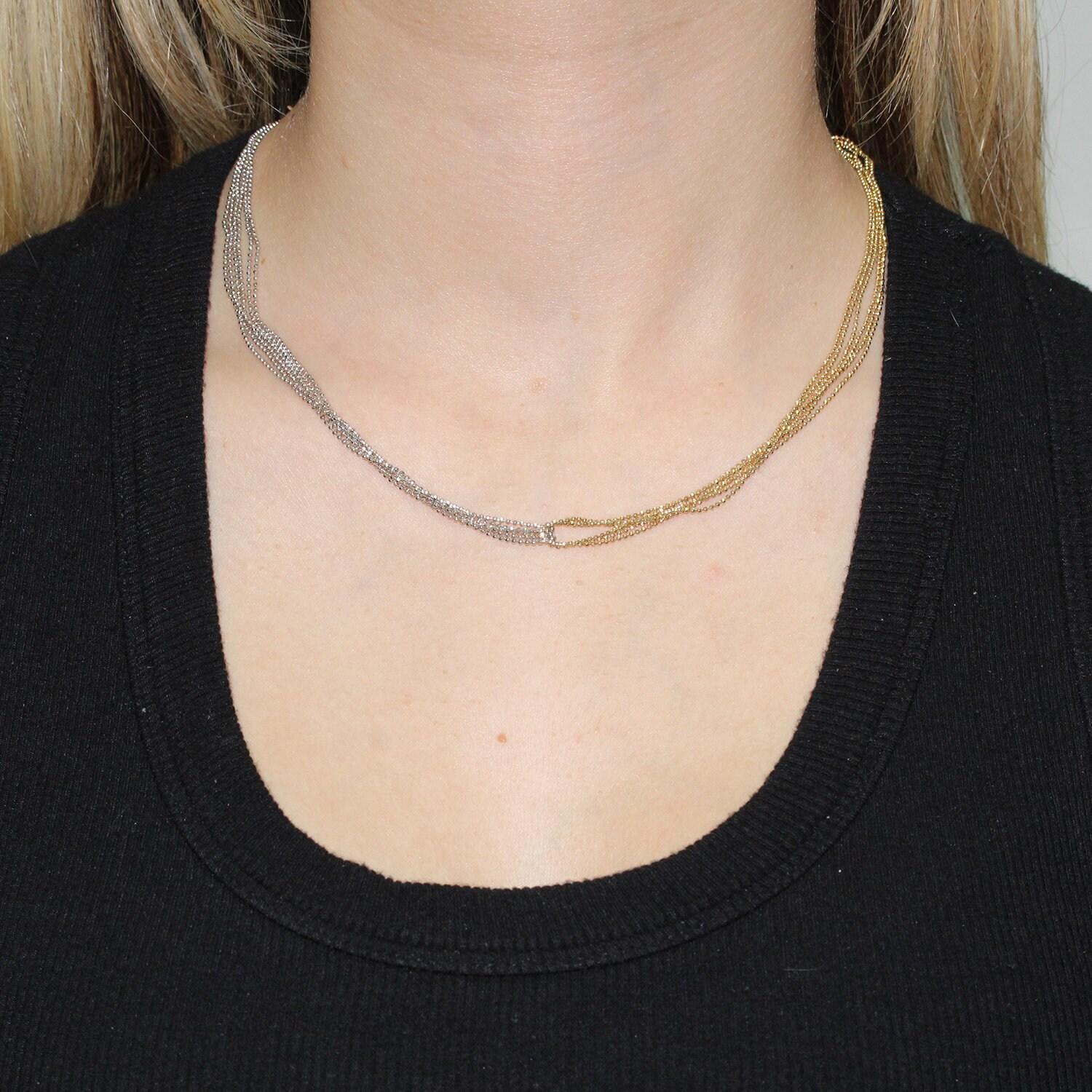 14K Two-Tone Gold Chain Necklace 6-Strand Ball Bead 6mm Wide 17" Estate