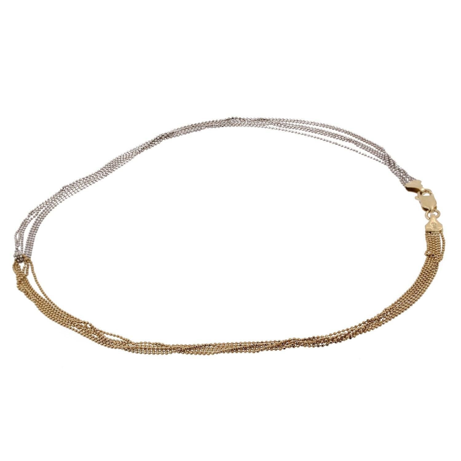 14K Two-Tone Gold Chain Necklace 6-Strand Ball Bead 6mm Wide 17" Estate