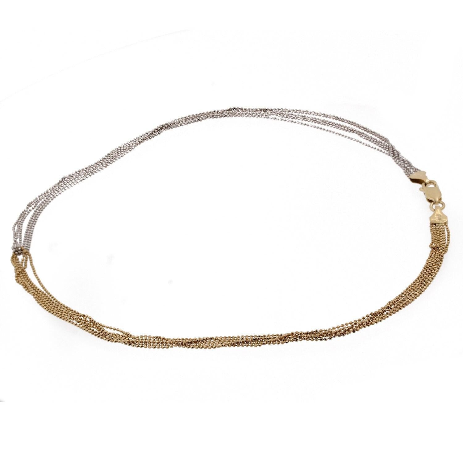 14K Two-Tone Gold Chain Necklace 6-Strand Ball Bead 6mm Wide 17" Estate
