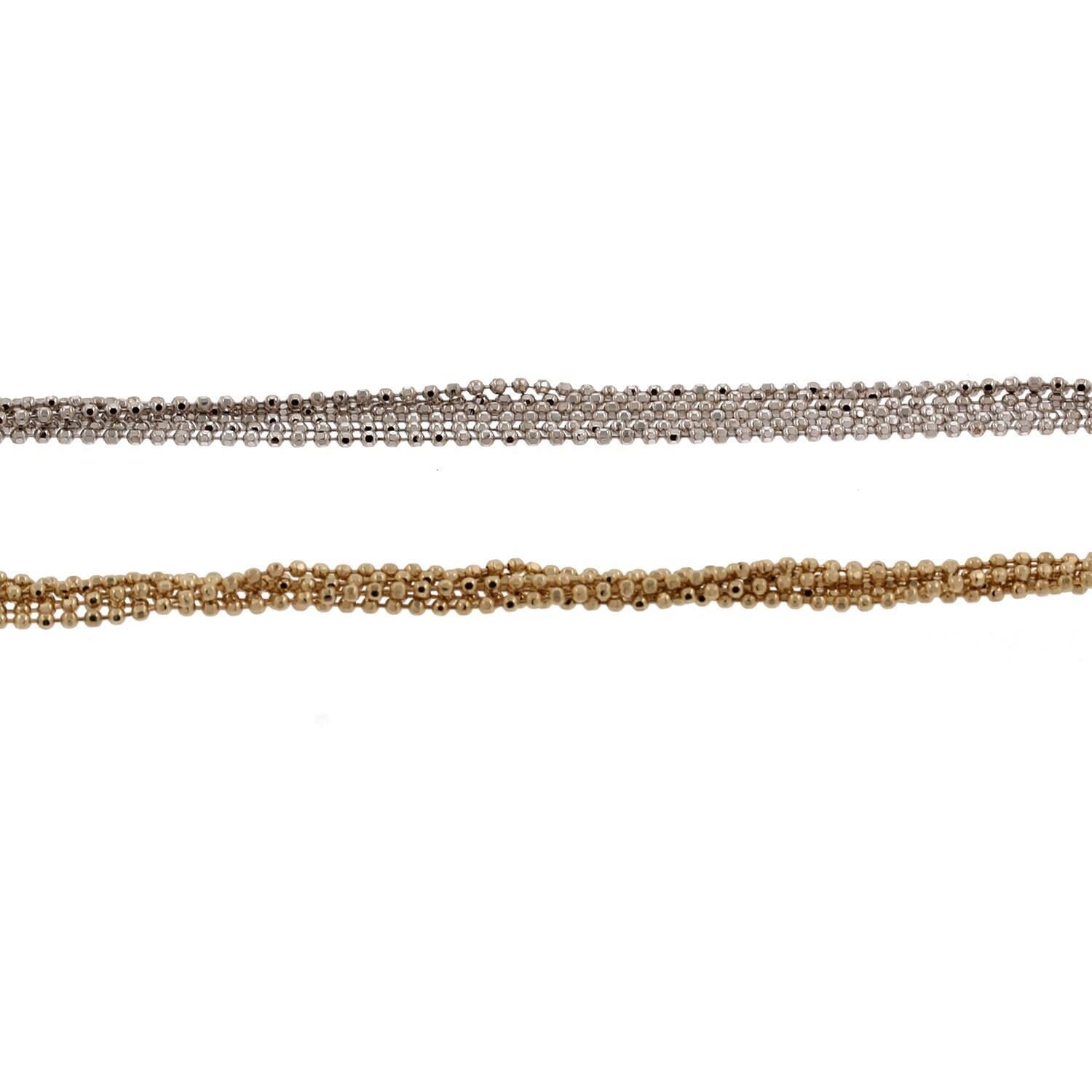 14K Two-Tone Gold Chain Necklace 6-Strand Ball Bead 6mm Wide 17" Estate