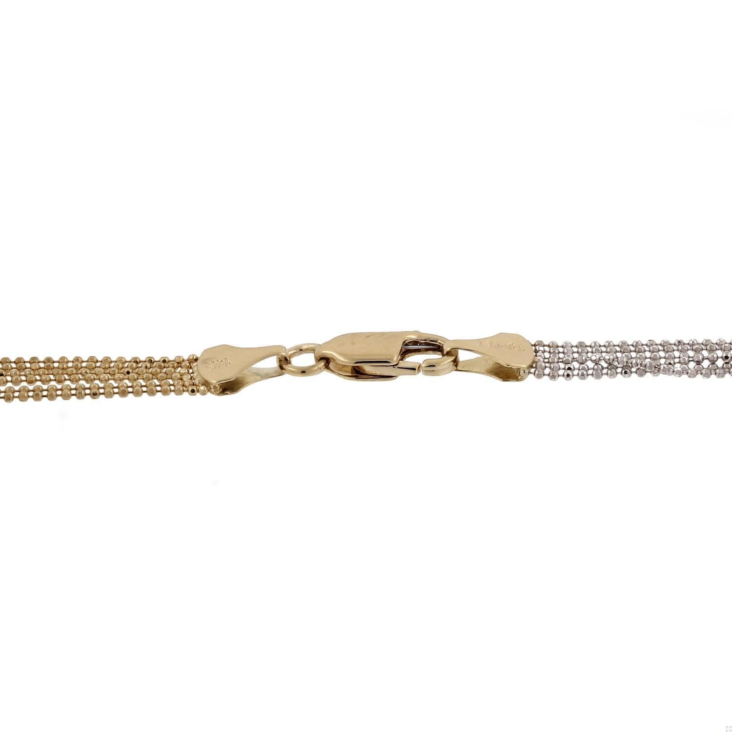 14K Two-Tone Gold Chain Necklace 6-Strand Ball Bead 6mm Wide 17" Estate