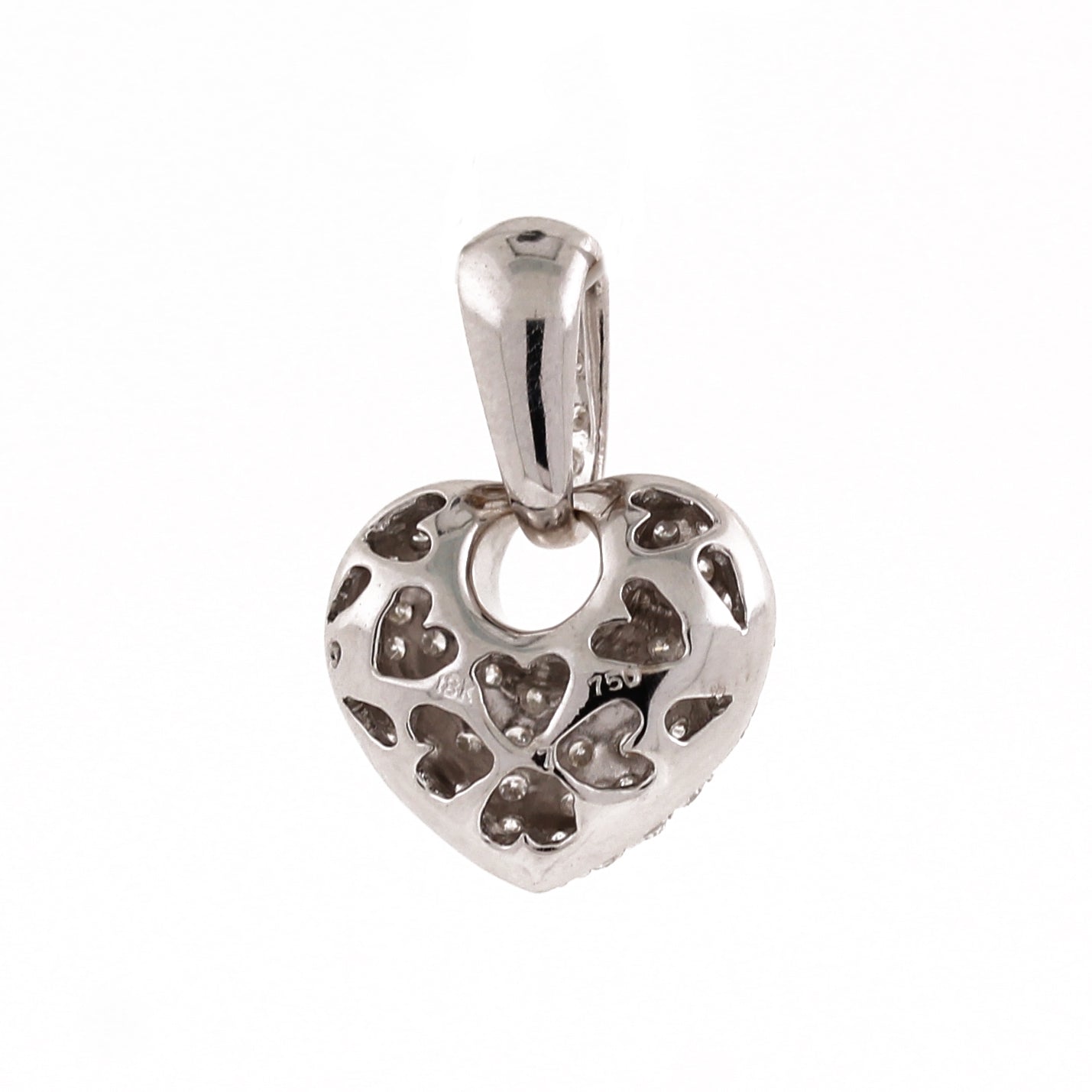 Cluster Diamond Heart Pendant 18K White Gold Heart Filigree 1.25 TW 0.80" Estate