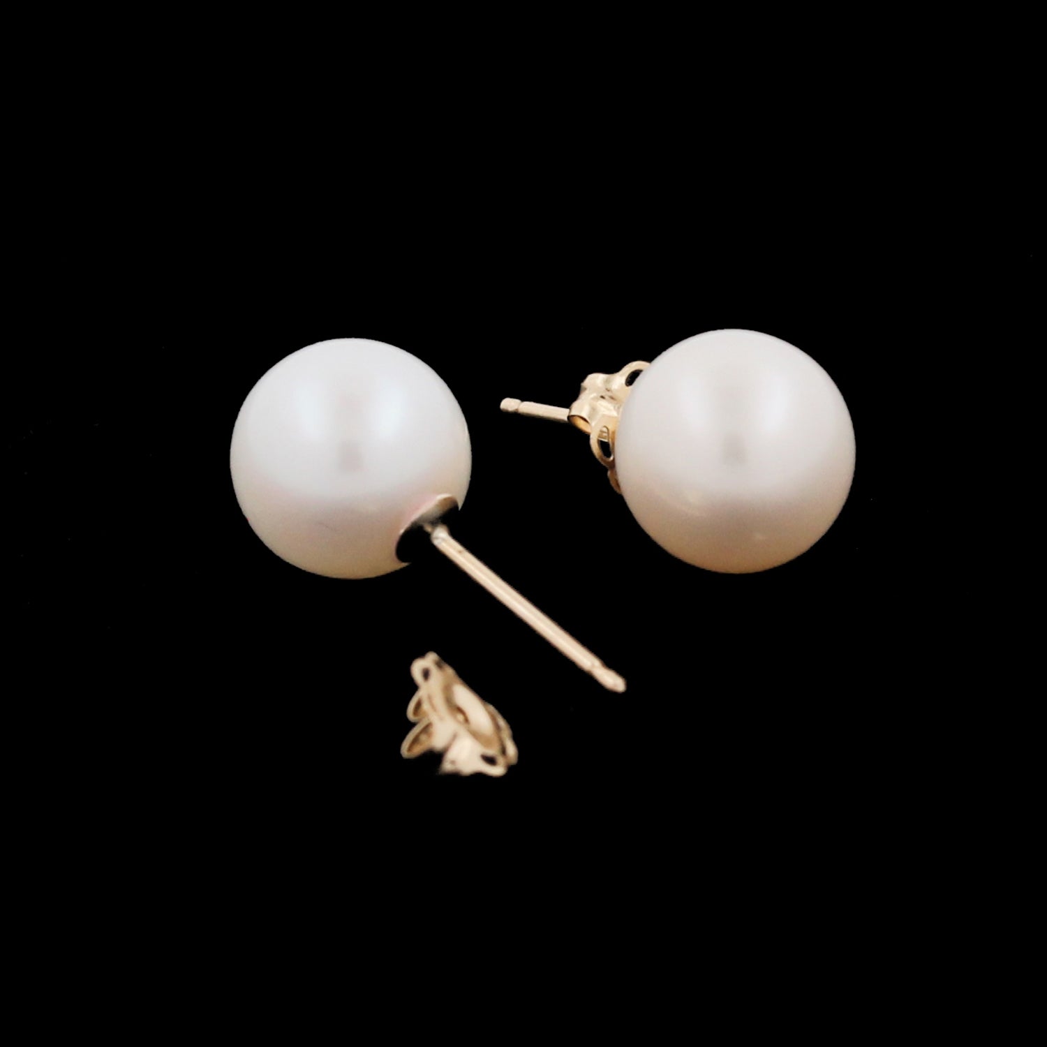 Vintage Freshwater Pearl Stud Earrings 10K Yellow Gold 8 mm Round Estate