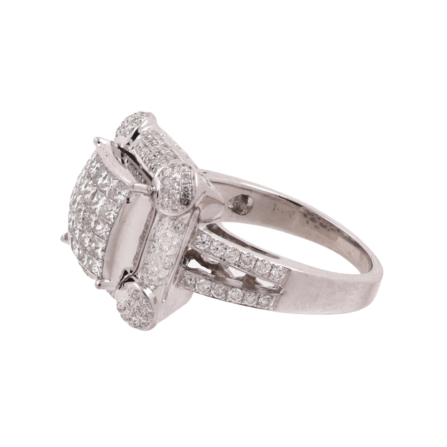 1.40 TW Princess Cut Cluster Diamond Ring 14K White Gold Round Accents Size 5.75