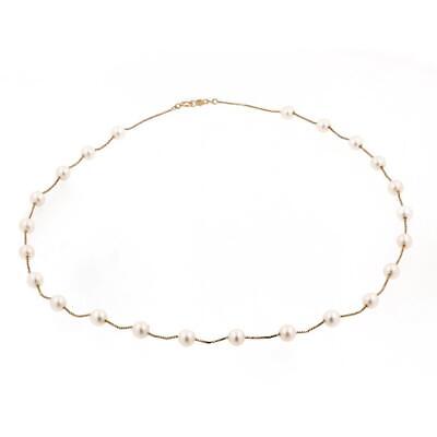 Estate Freshwater Pearl Necklace 14K Yellow Gold Box Chain 17.25" Evenly Spaced