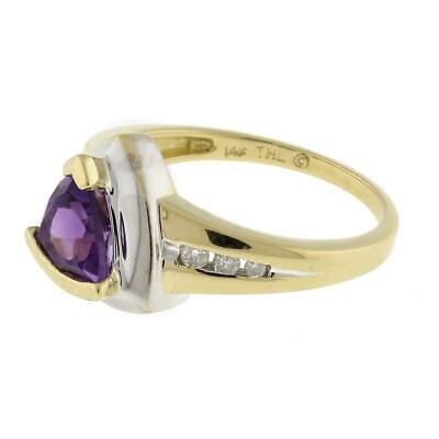 Trillion Cut Amethyst Gem Diamond Accent Cocktail Ring 14K Two-Tone Gold SZ 7.25