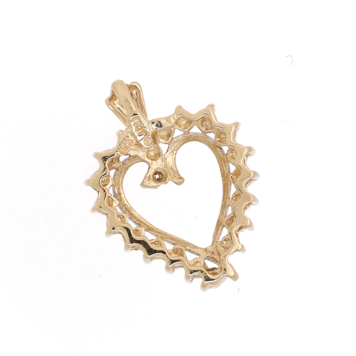 Estate Open Heart Diamond Pendant Charm 10K Gold 0.80"