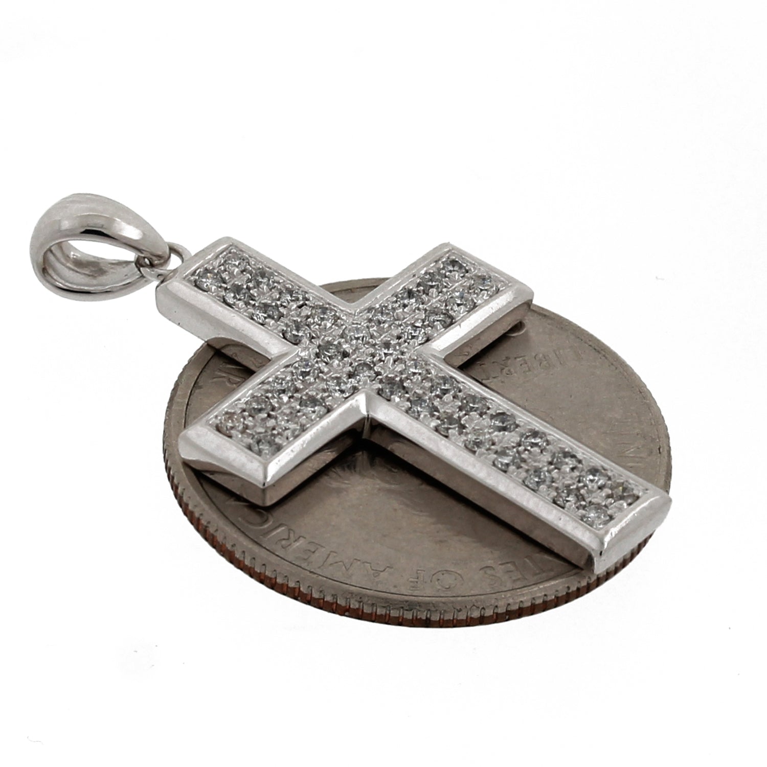 Religious Cluster Diamond Cross Pendant 14K White Gold 0.75 TW 1.25"