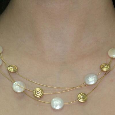 Yvel Coin Freshwater Pearl Diamond Gold Nugget Necklace Multi-Strand 18K Y/Gold