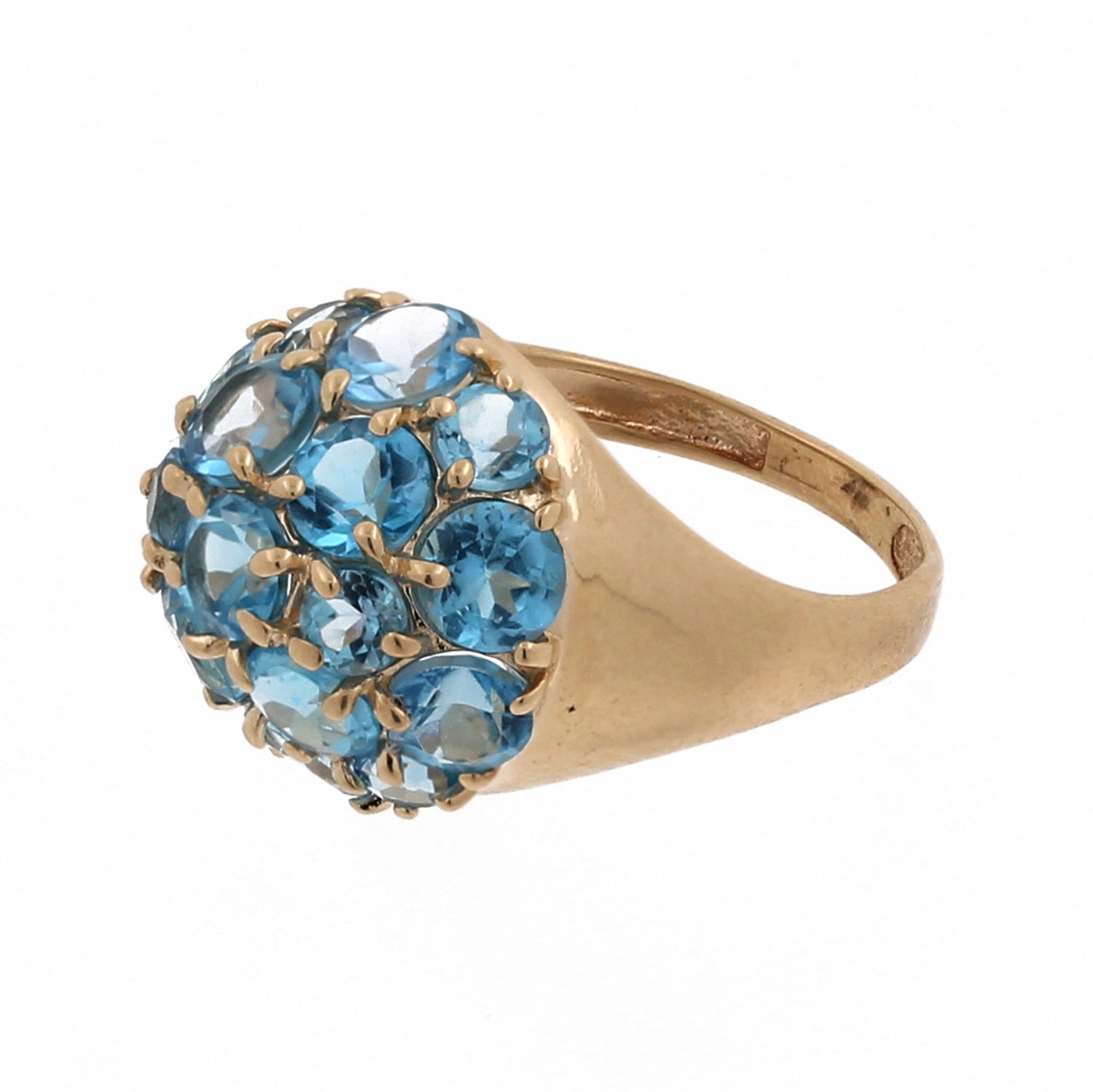 Swiss Blue Topaz Dome Cocktail Ring 14K Yellow Gold 7.25 Estate SZ 3.75