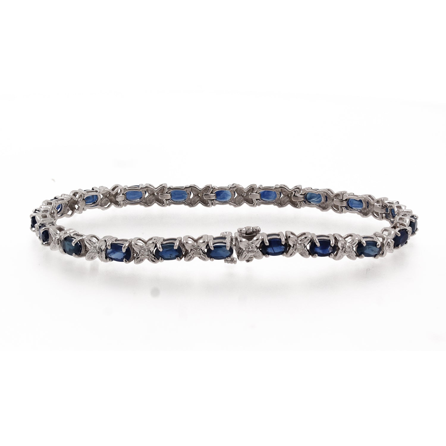 14K White Gold Floral Sapphire Diamond Bracelet7.25" 7.35 CTW