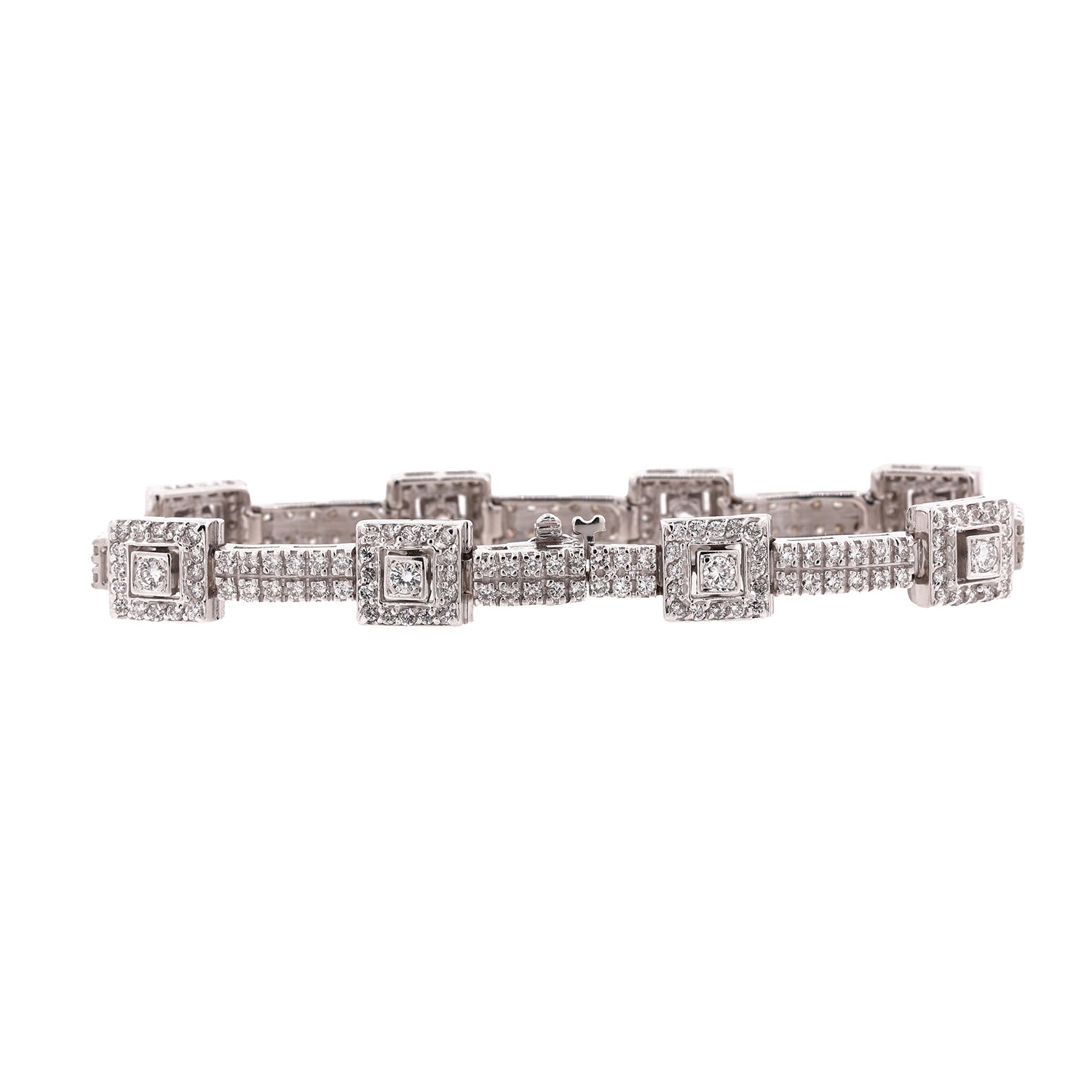 14K White Gold Diamond Station Bracelet 5.00 CTW Size 7"