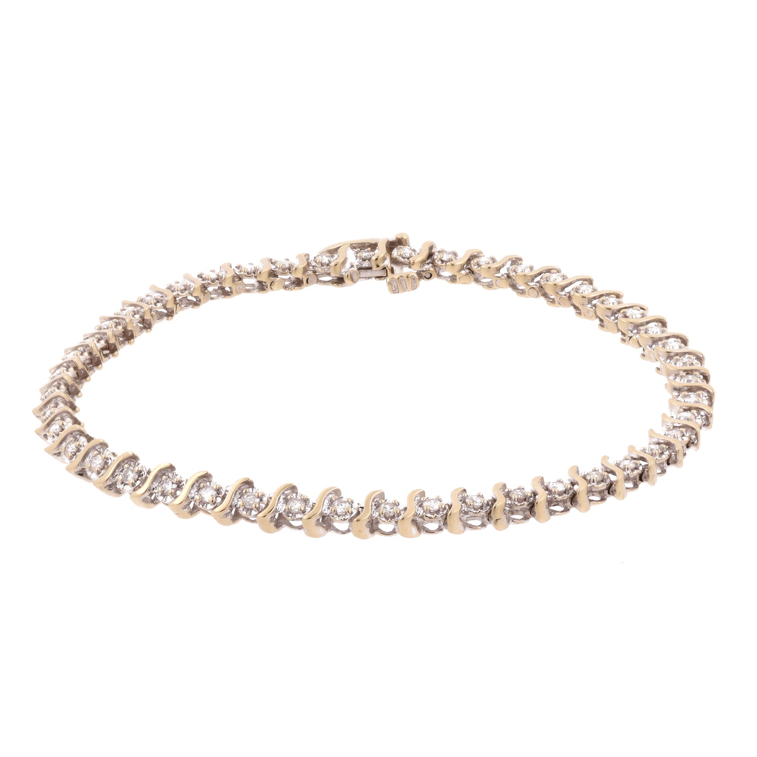 1.00 TW Diamond S-Link Tennis Bracelet 14K Gold Round Diamonds 7.25"