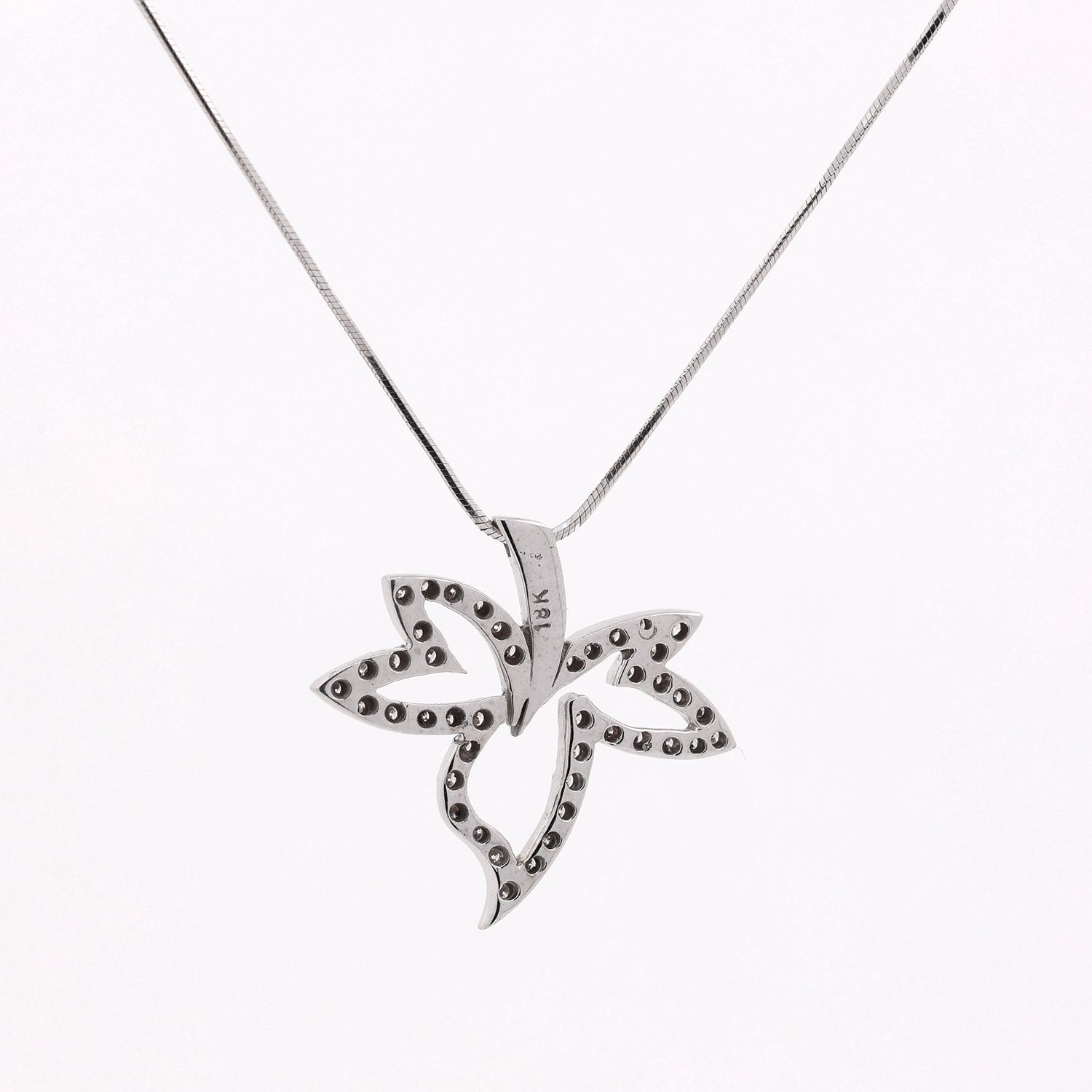 0.50 TW Diamond Leaf Pendant Snake Chain Necklace 18K White Gold 17"