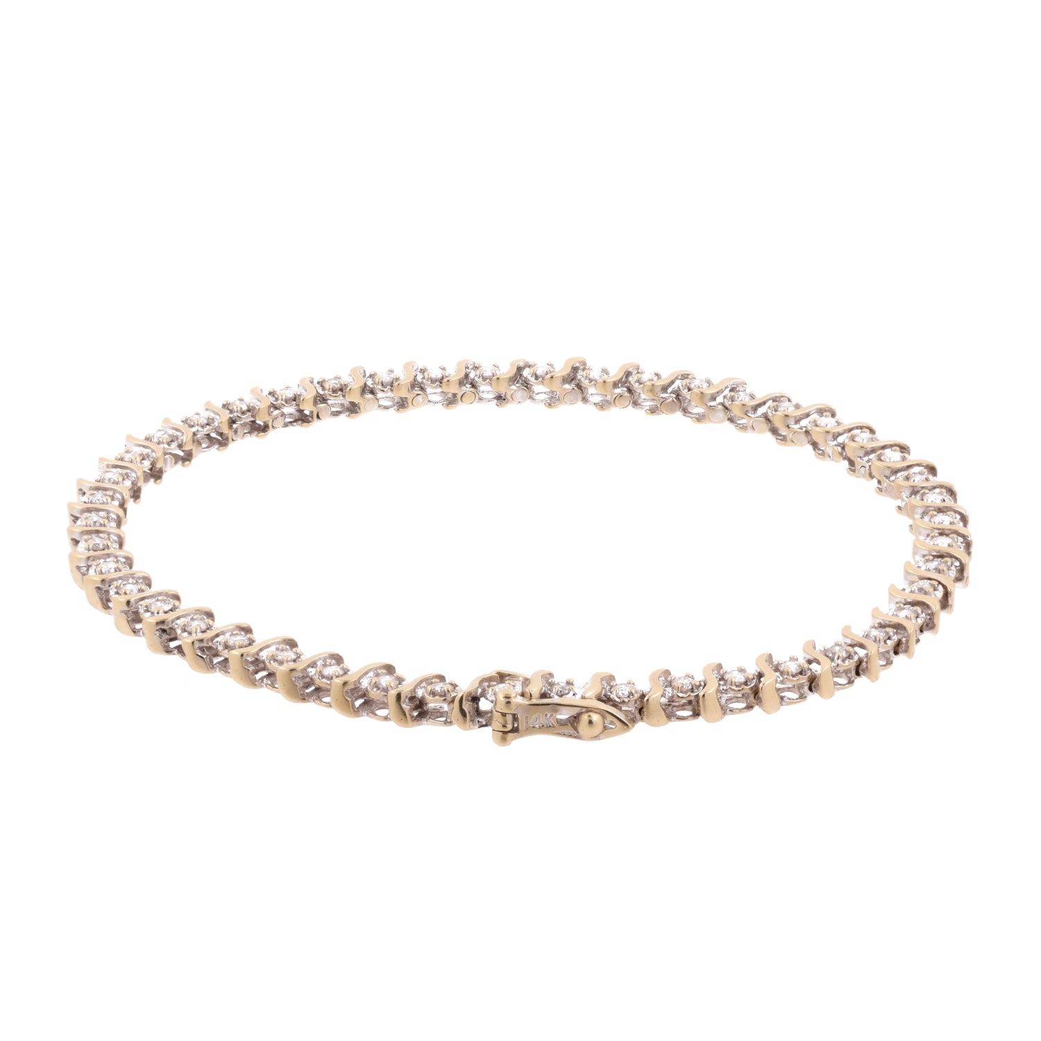 1.00 TW Diamond S-Link Tennis Bracelet 14K Gold Round Diamonds 7.25"