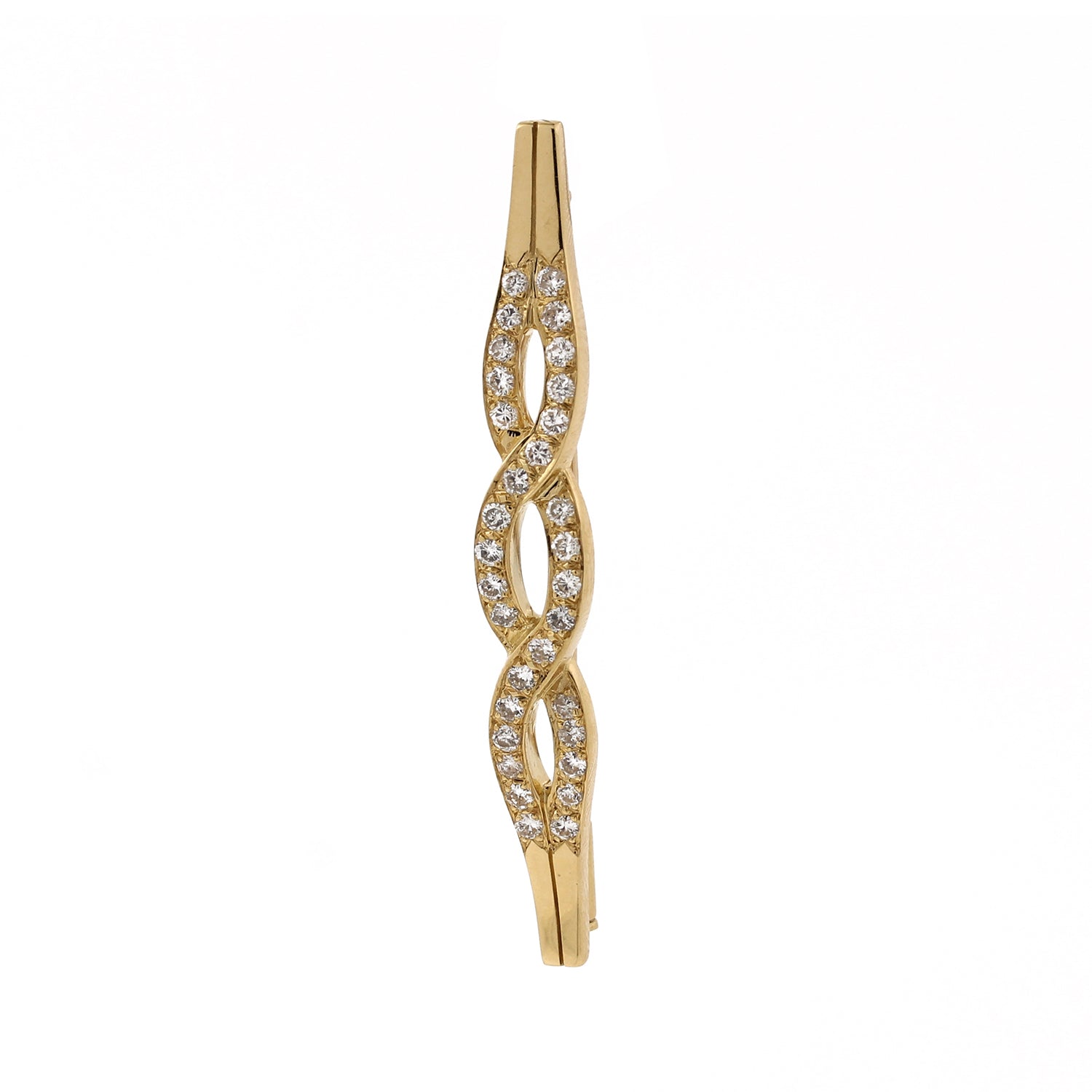 18K Yellow Gold Diamond Swirl Brooch Pin 2.00TW Old European Cut Diamonds Estate