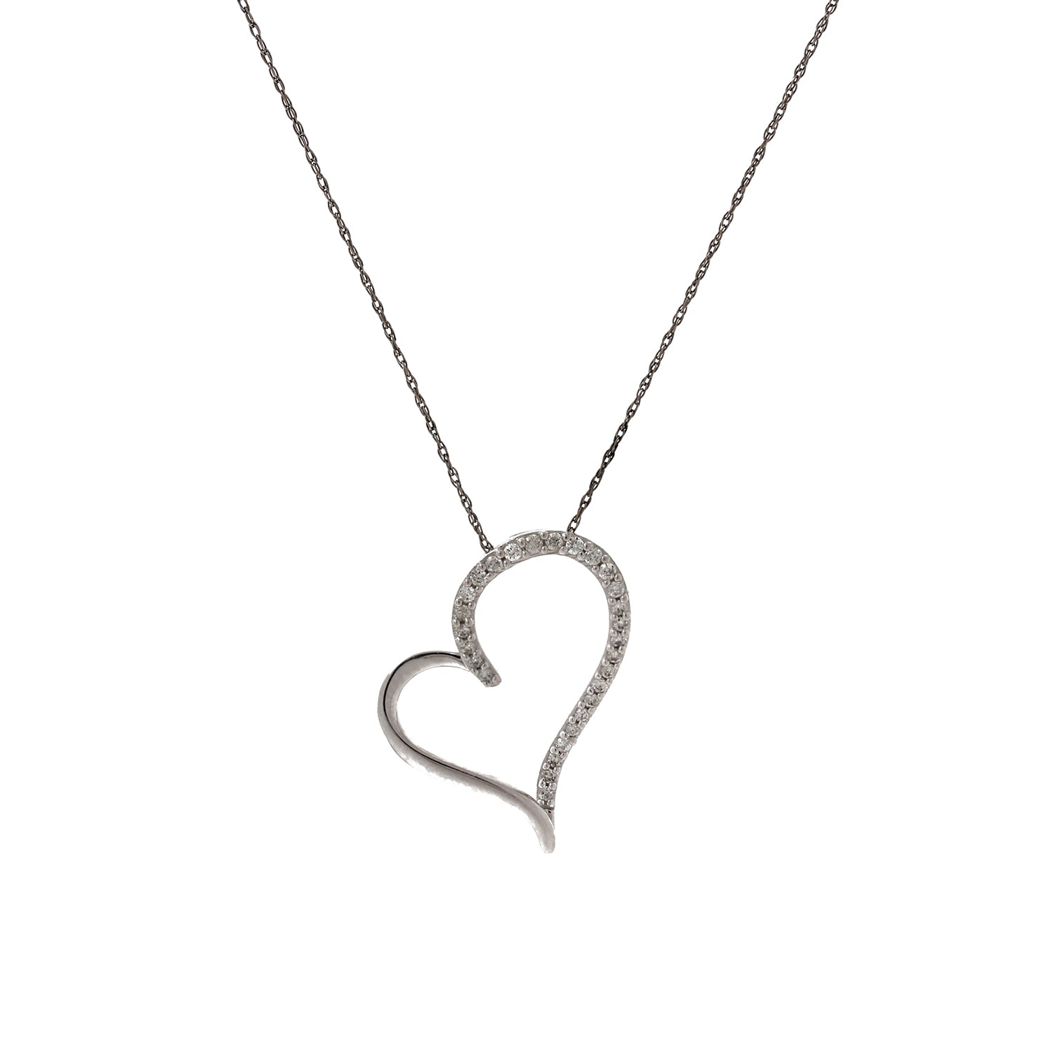 Diamond Open Heart Pendant Cable Chain Necklace 10K White Gold 0.33 CTW 20.75"