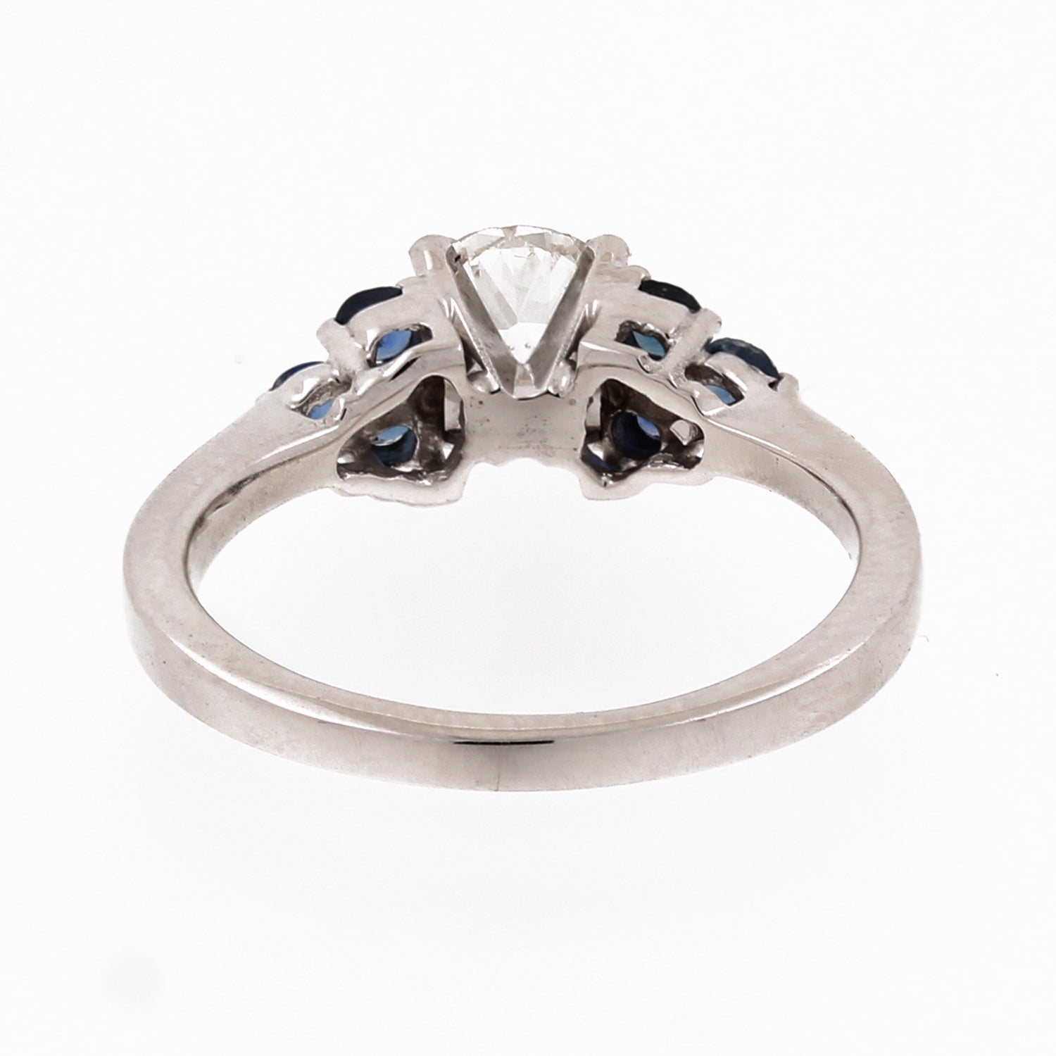 Diamond Solitaire Engagement Ring with Sapphire Accents 14K White Gold 0.75 CTW