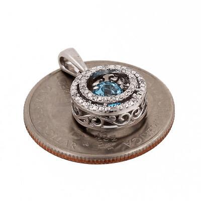 Blue Topaz Solitaire Double Halo Diamond Pendant 10K White Gold Swivel Set 0.75"