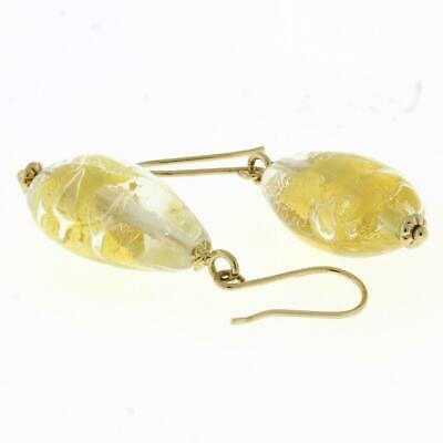 Estate Acrylic 14K Yellow Gold Leaf Drop Dangle Earrings Ladies Wire Hook 1.5"