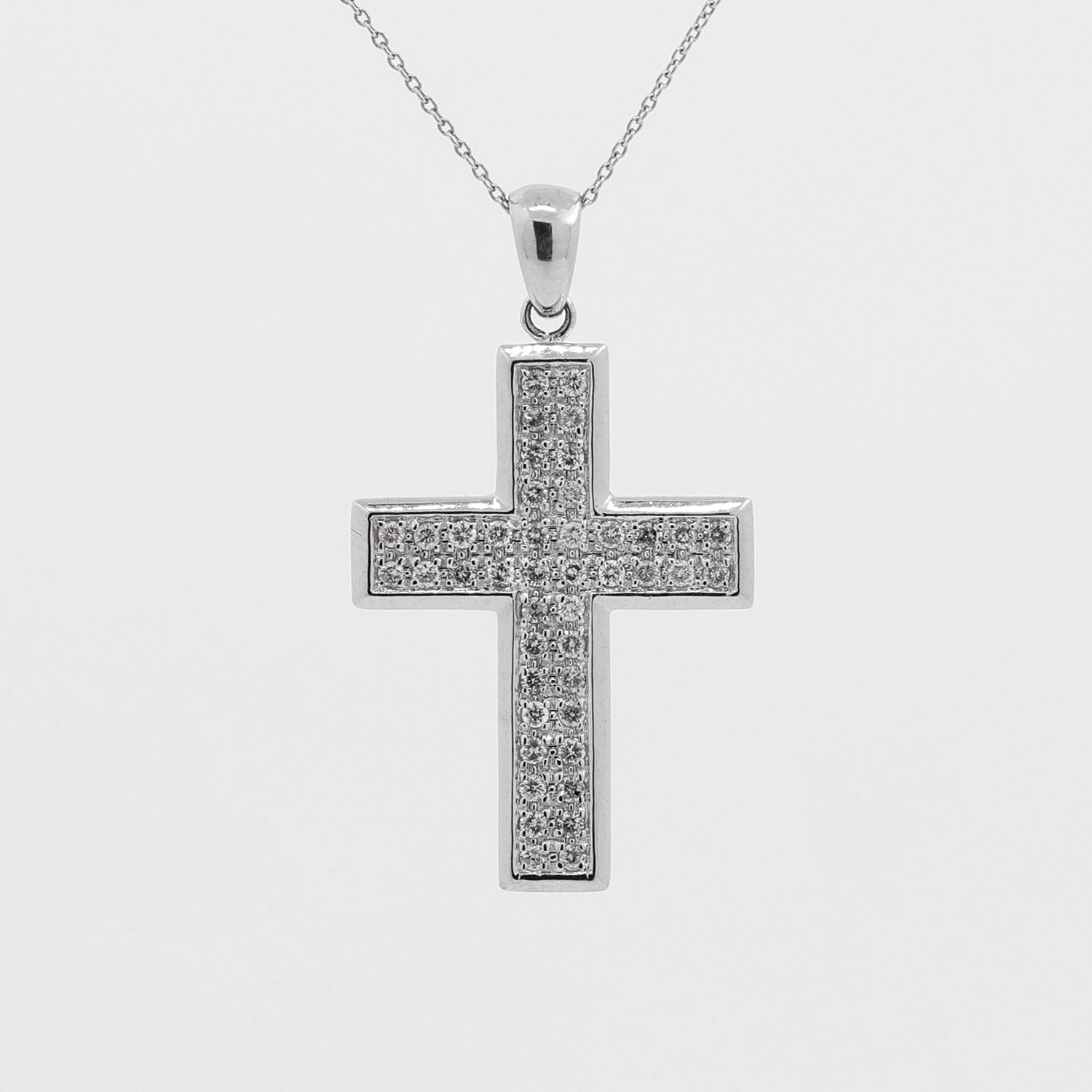 Religious Cluster Diamond Cross Pendant 14K White Gold 0.75 TW 1.25"