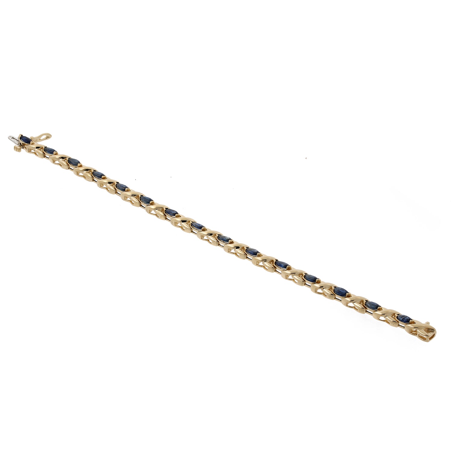 Blue Sapphire Station X Link Bracelet 14K Yellow Gold 4.20 CTW 7" Estate