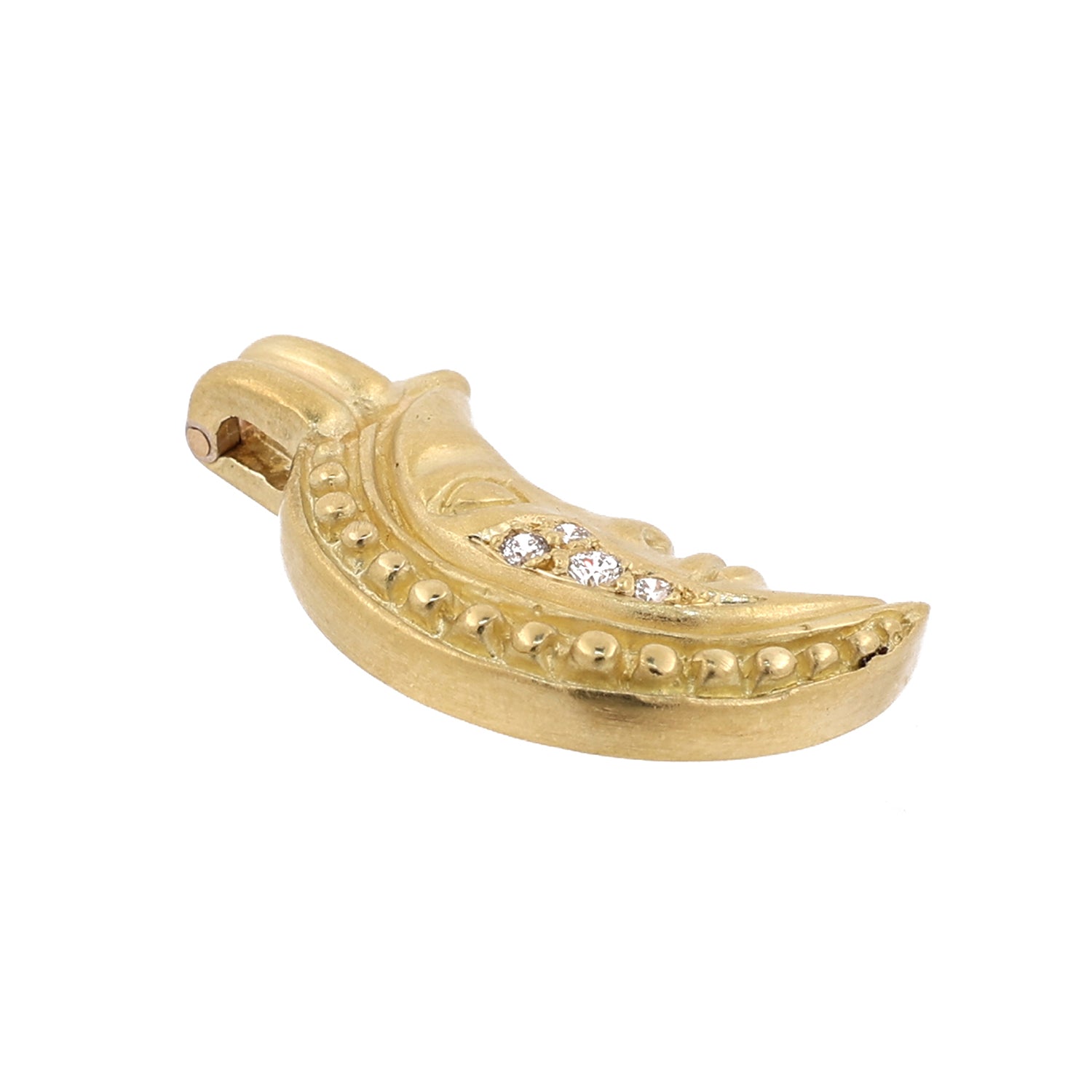 Crescent Moon Face Diamond Pendant Charm 18K Yellow Gold 0.09 TW Snap Bale 0.80"