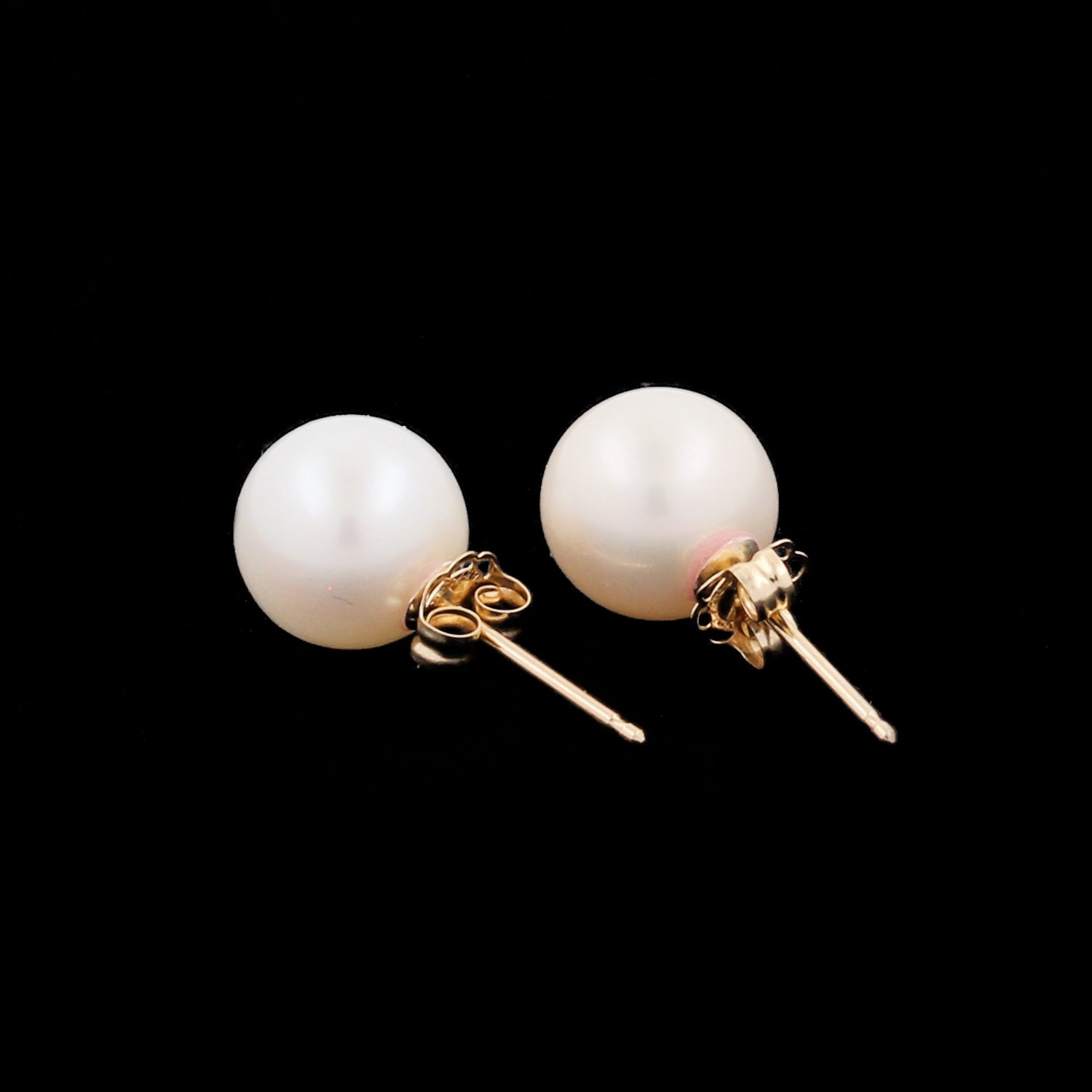 Vintage Freshwater Pearl Stud Earrings 10K Yellow Gold 8 mm Round Estate