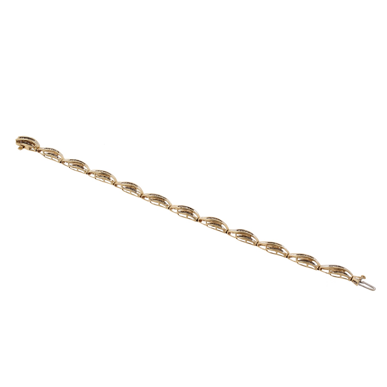 Diamond Swirl Station Bracelet 10K Two-Tone Gold 2.50 CTW Baguette Rounds 7.25"