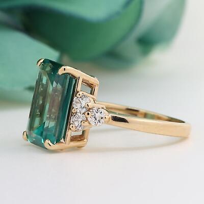 9.40 CTW Green Topaz Diamond Statement Ring 14K Yellow Gold Size 8 Ladies Estate